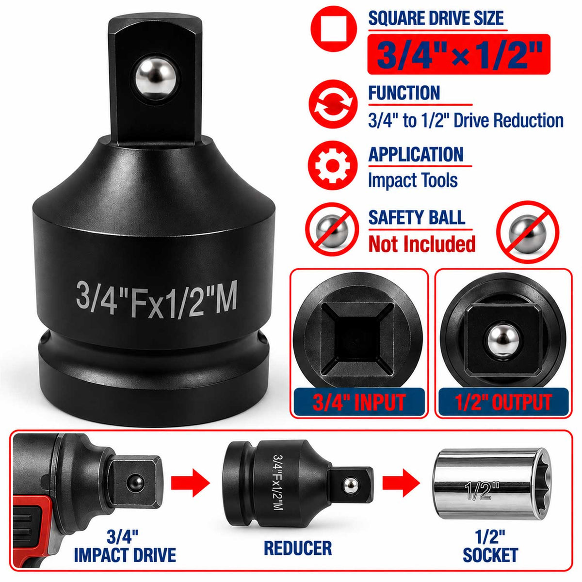 Rázový adaptér - redukcia 3/4'' 1/2'' Gebo Tools