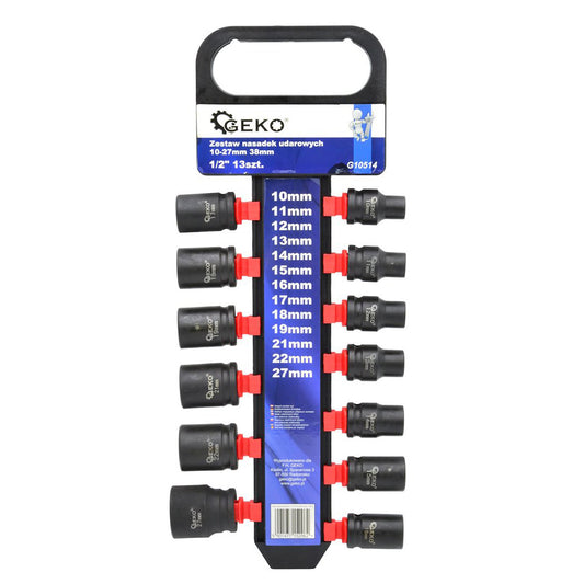 Sada krátkych rázových nástrčných hlavíc - kľúčov, 6-hran, 1/2'', 10 - 27mm, 13ks, Geko