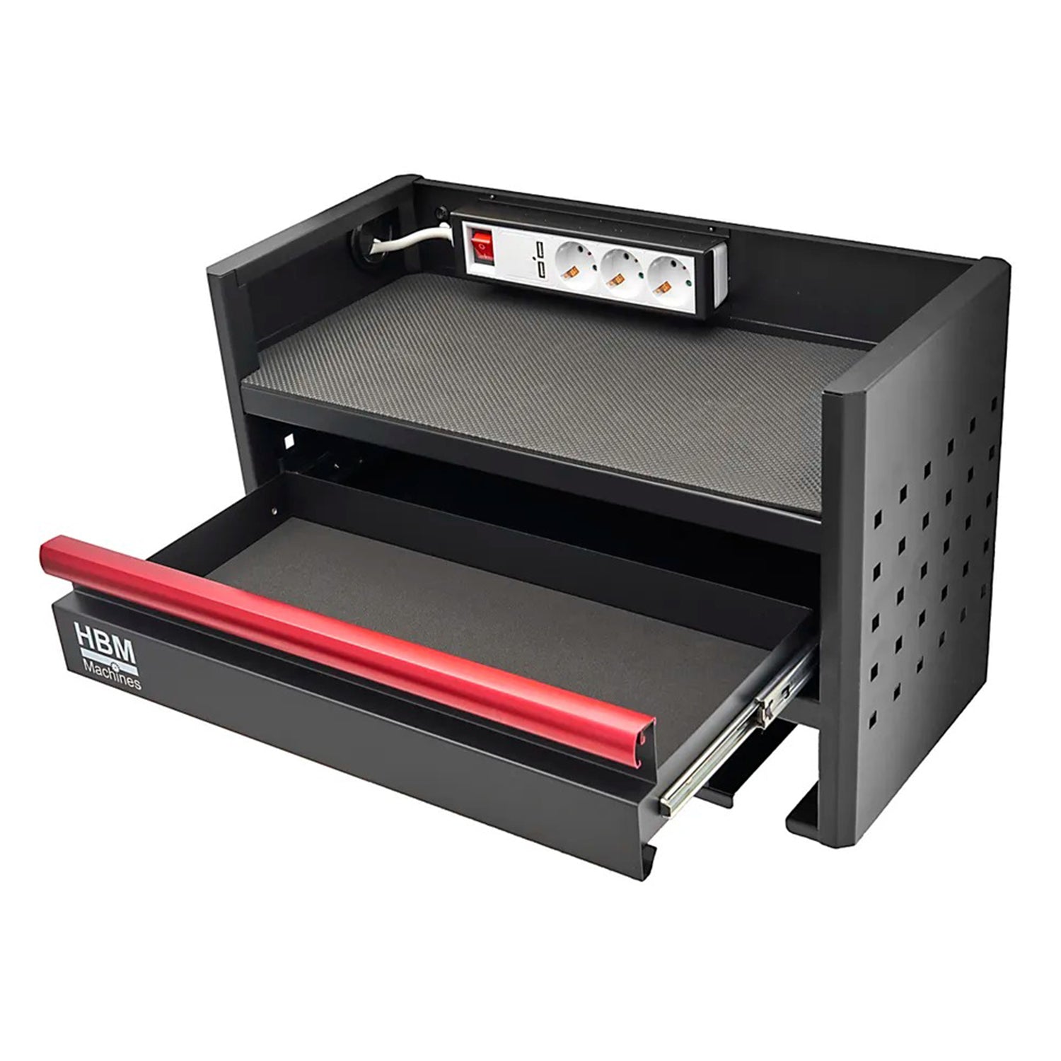 Závesná skriňa - nástenný organizér na elektrické a pneumatické náradie, 1 šuflík, zásuvka 220V