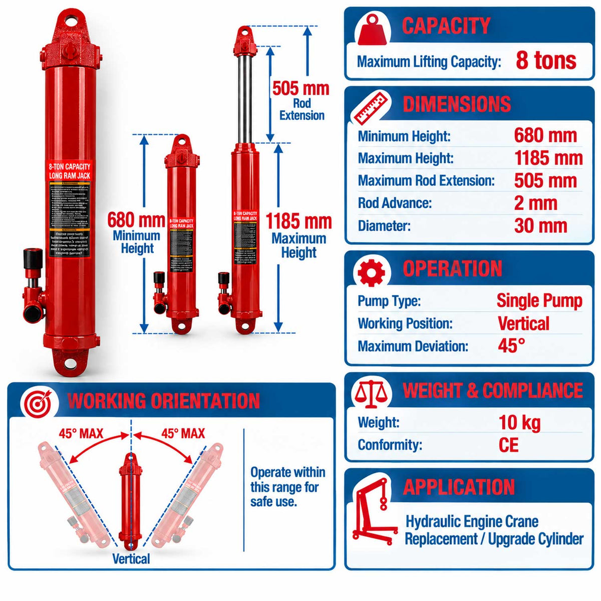 Hydraulický piest pre žeriav 8t, Gebo Tools