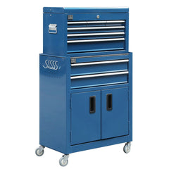Dielenská skriňa - vozík na náradie premium 2ks, 6 zásuviek a 2 dvierka, modrá, HBM Holandsko, 61,4 × 33 × 106,4cm
