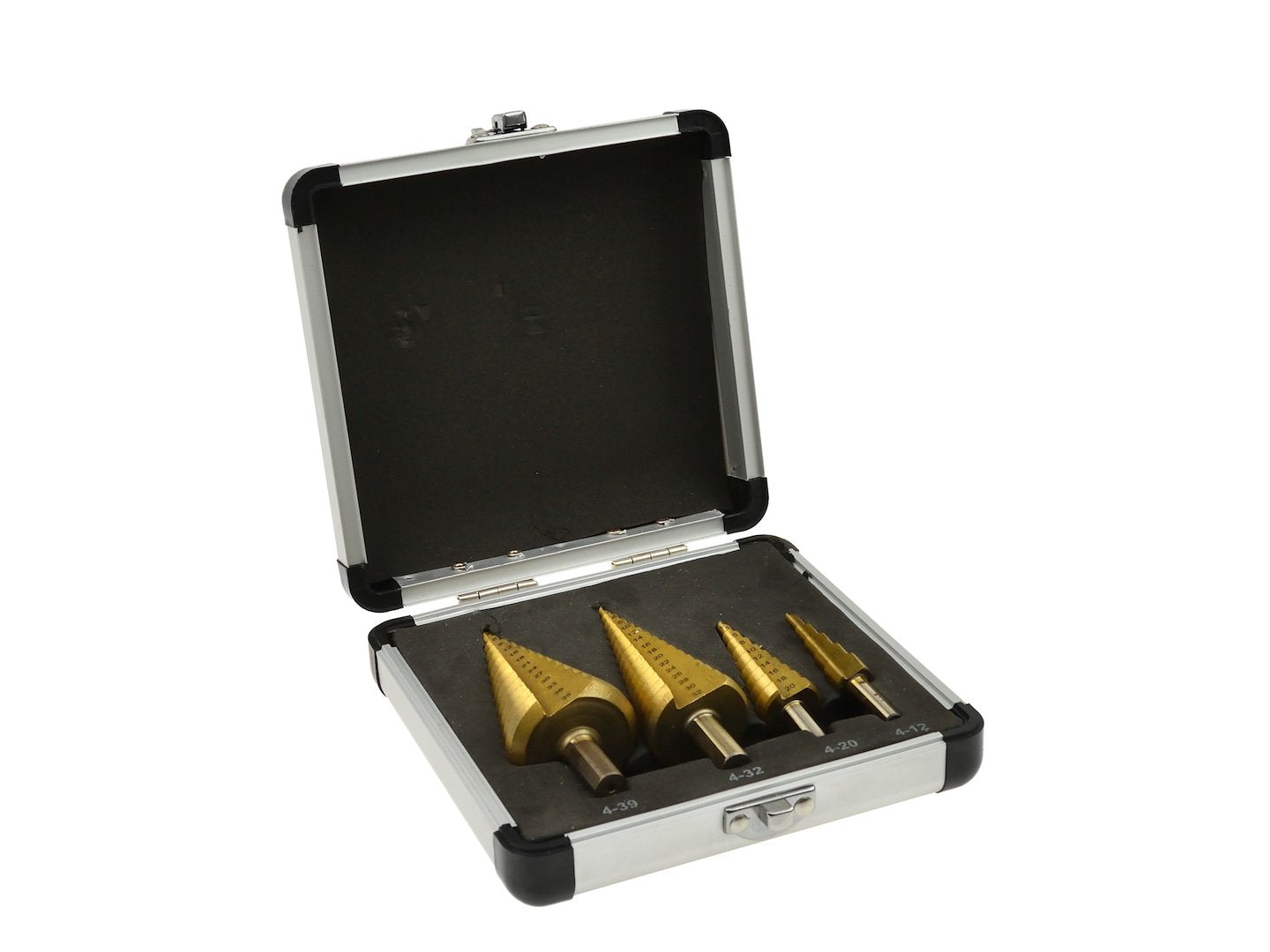 Stupňovité vrtáky HSS TiN, 4 - 12, 4 - 20, 4- 32, 4 - 39mm, sada 4ks, Geko