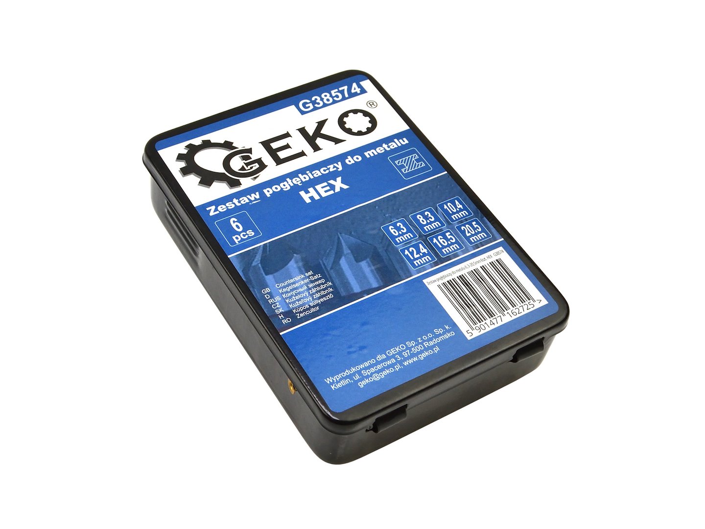 Sada kužeľových záhlbníkov HSS do kovu, na zrážanie hrán, 6,3 - 20,5mm Hex, 6ks, Geko