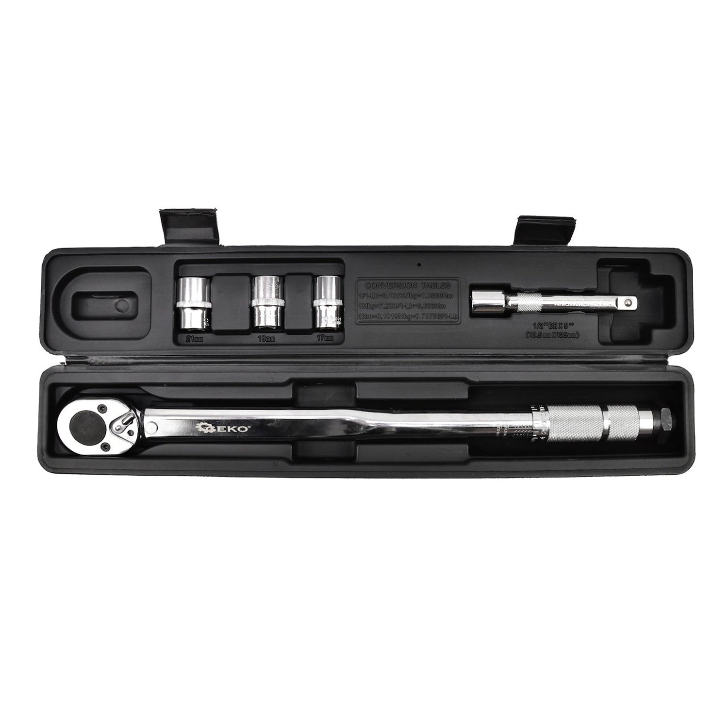 Sada momentového kľúča 1/2" 28-210 nm s nástrčnými hlavicami a predĺžením geko