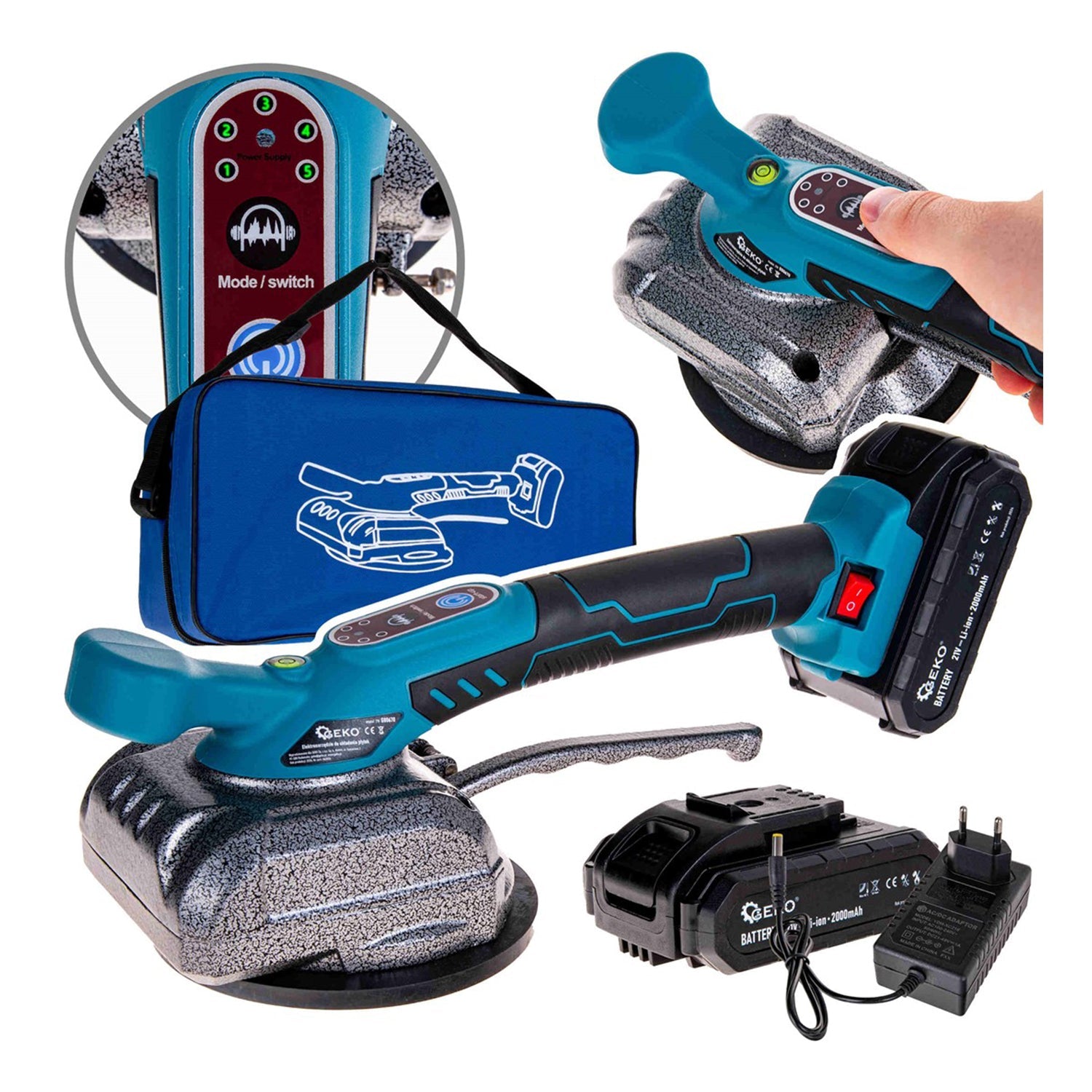 Vibračná prísavka na obklady a dlažbu na nivelovanie – 2 batérie, 21V, 2000mAh