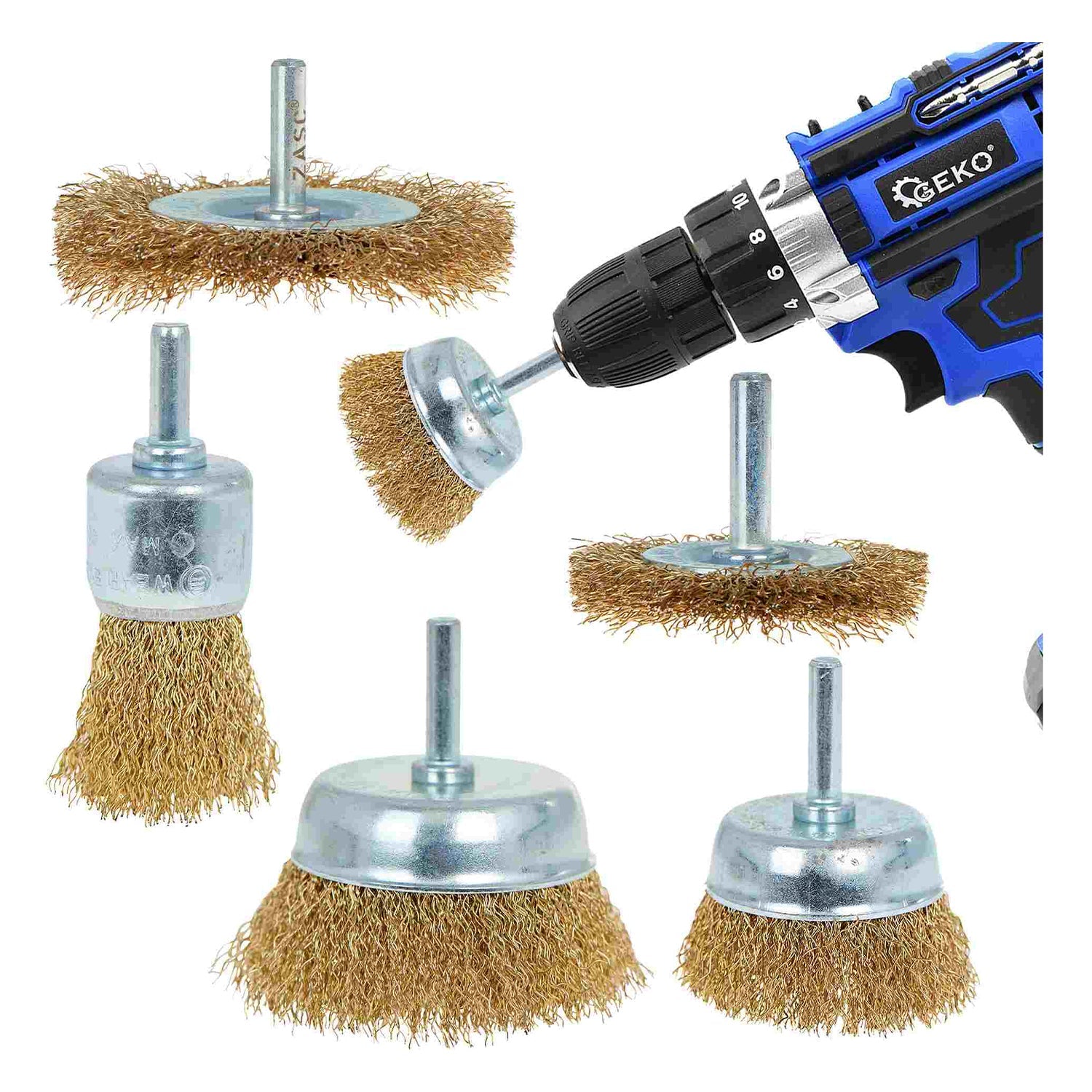 Sada oceľových drôtených kefiek na vŕtačku 5 kusov geko