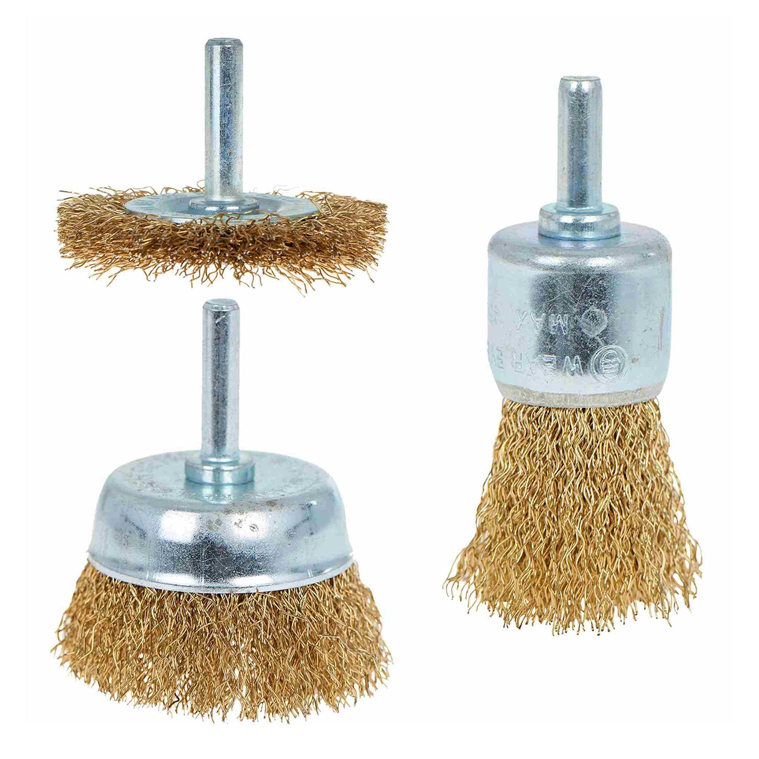 Sada 3 drôtených oceľových kefiek so stopkou na vŕtačku