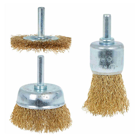 Sada 3 drôtených oceľových kefiek so stopkou na vŕtačku