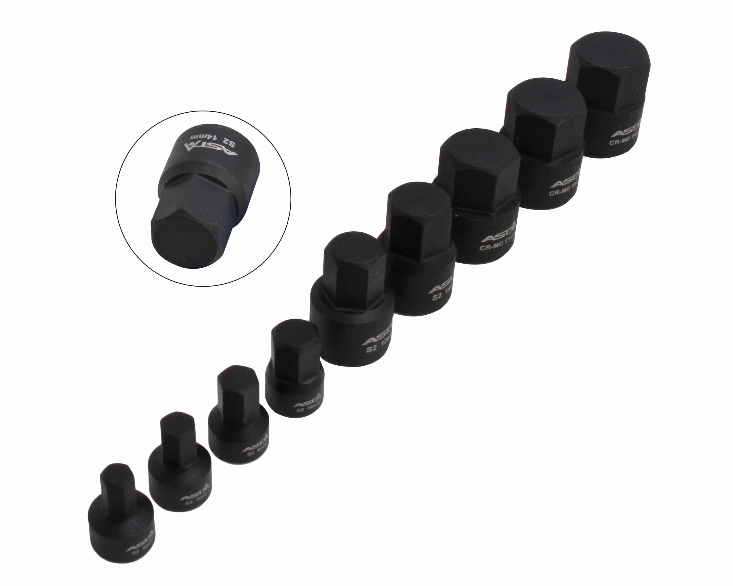 Sada šesťhranných nástrčných hlavíc typu imbus 1/4 – 3/8, 6–19 mm, 9 kusov