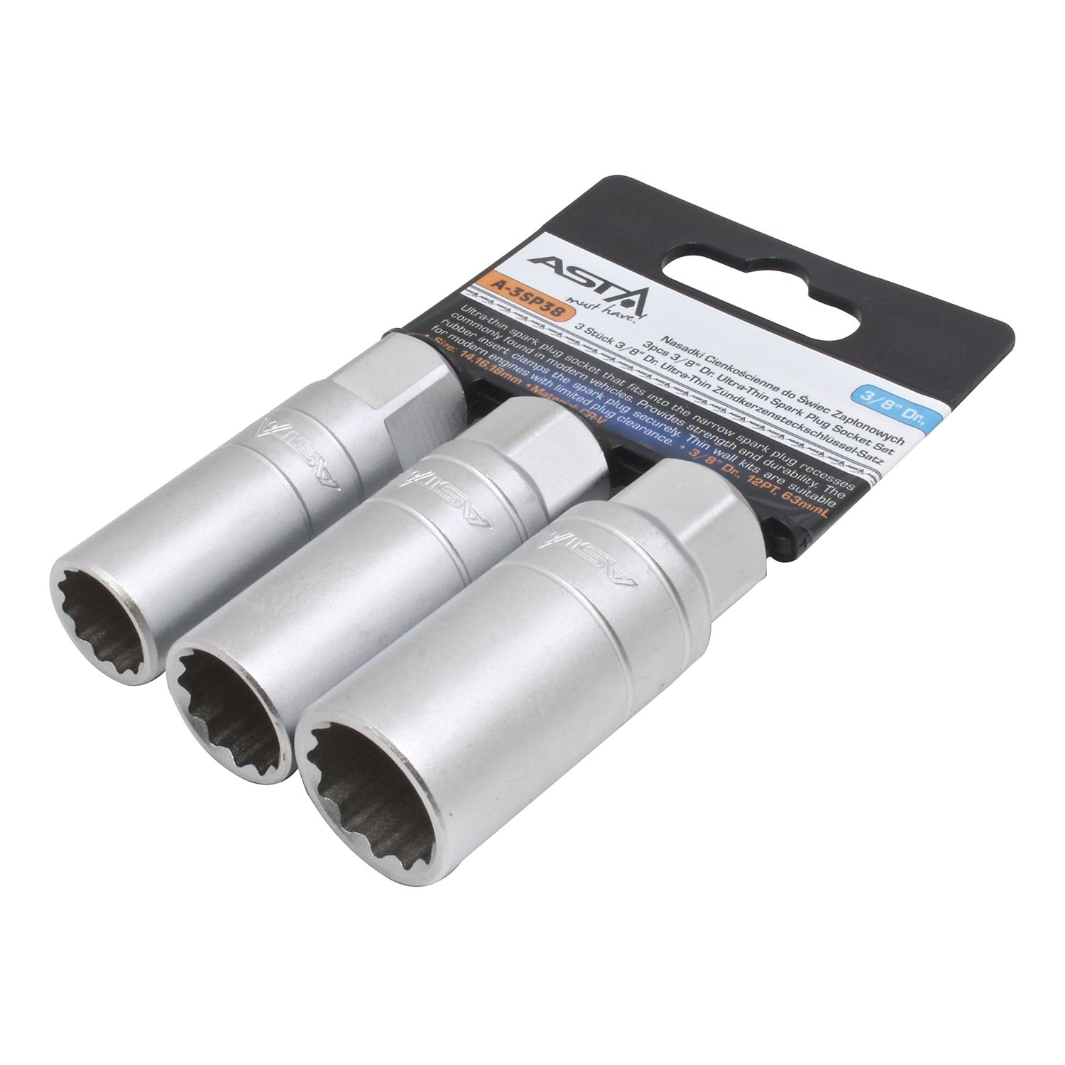 Sada tenkostenných nástrčných kľúčov s 12-hranom na zapaľovacie sviečky, 14 - 16 - 18 mm 3/8