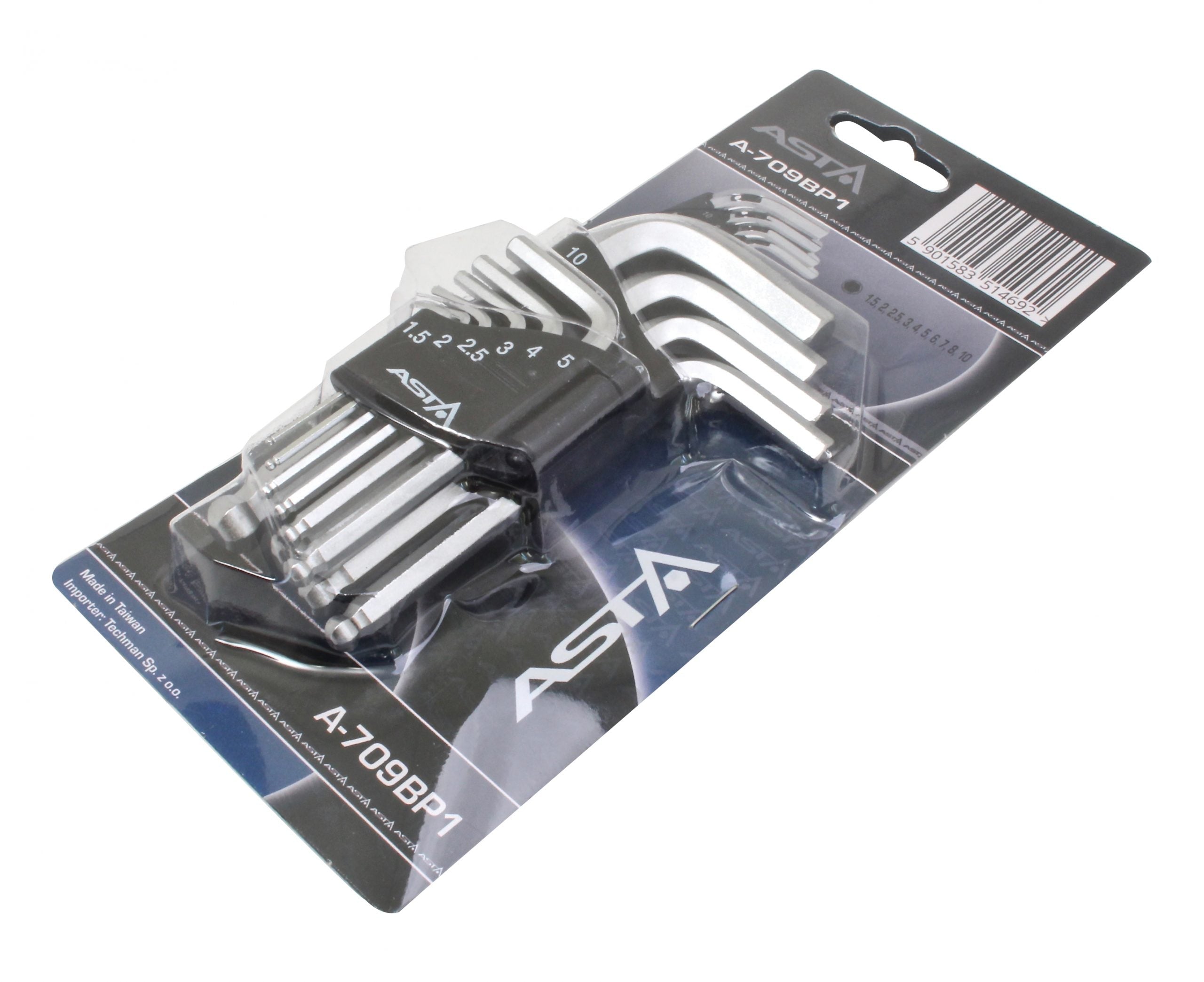 Súprava imbusových kľúčov typu l s guľou h1.5–h10 ASTA poland