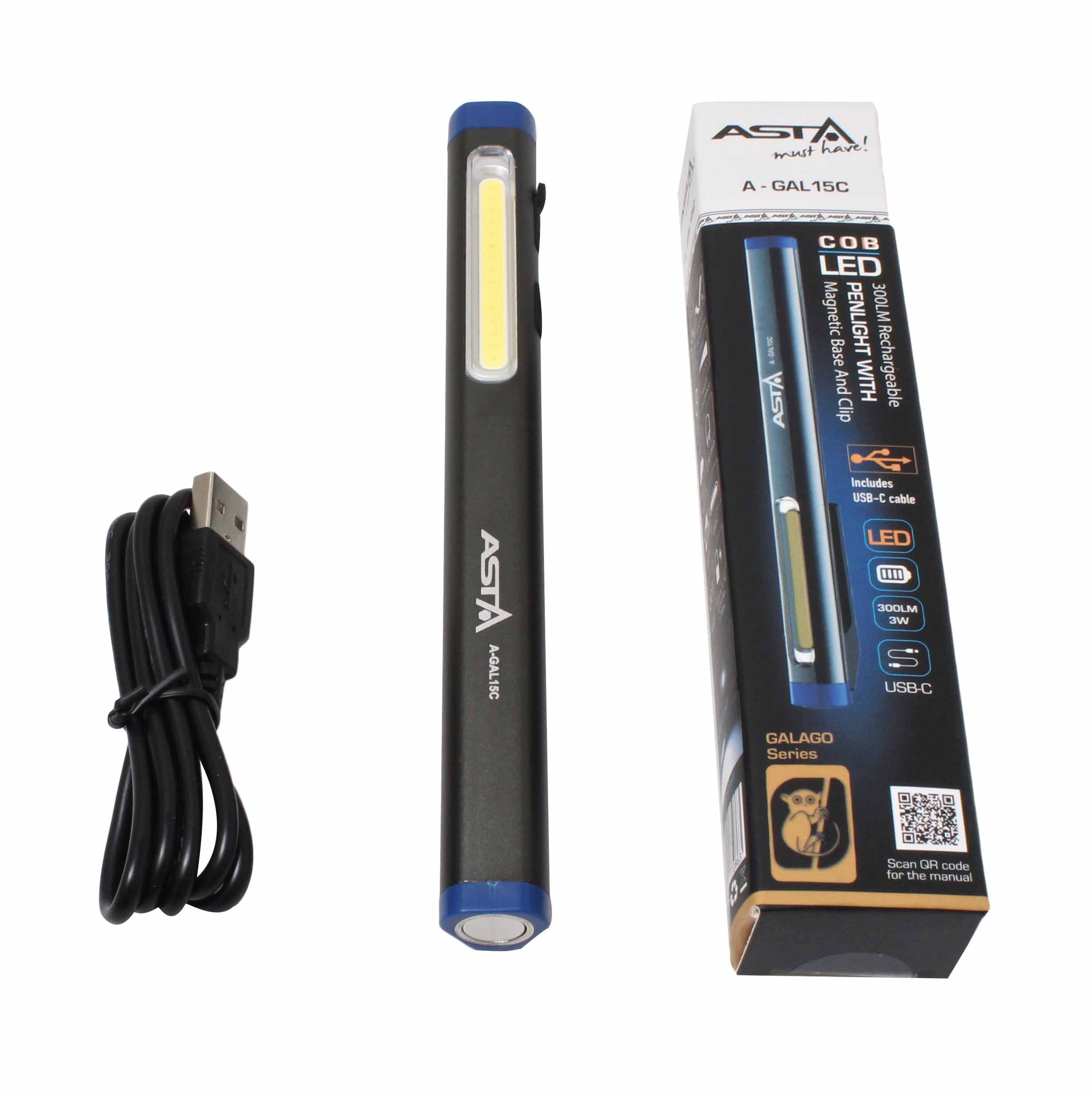 LED COB lampa s akumulátorom, 300lm Asta