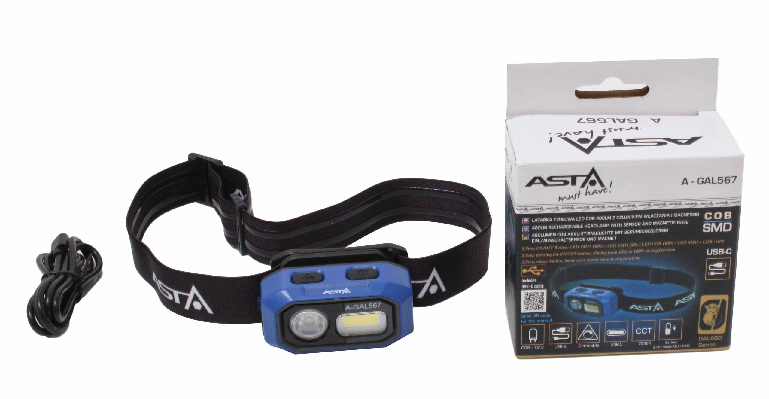 Čelovka s LED svetlom COB 480lm