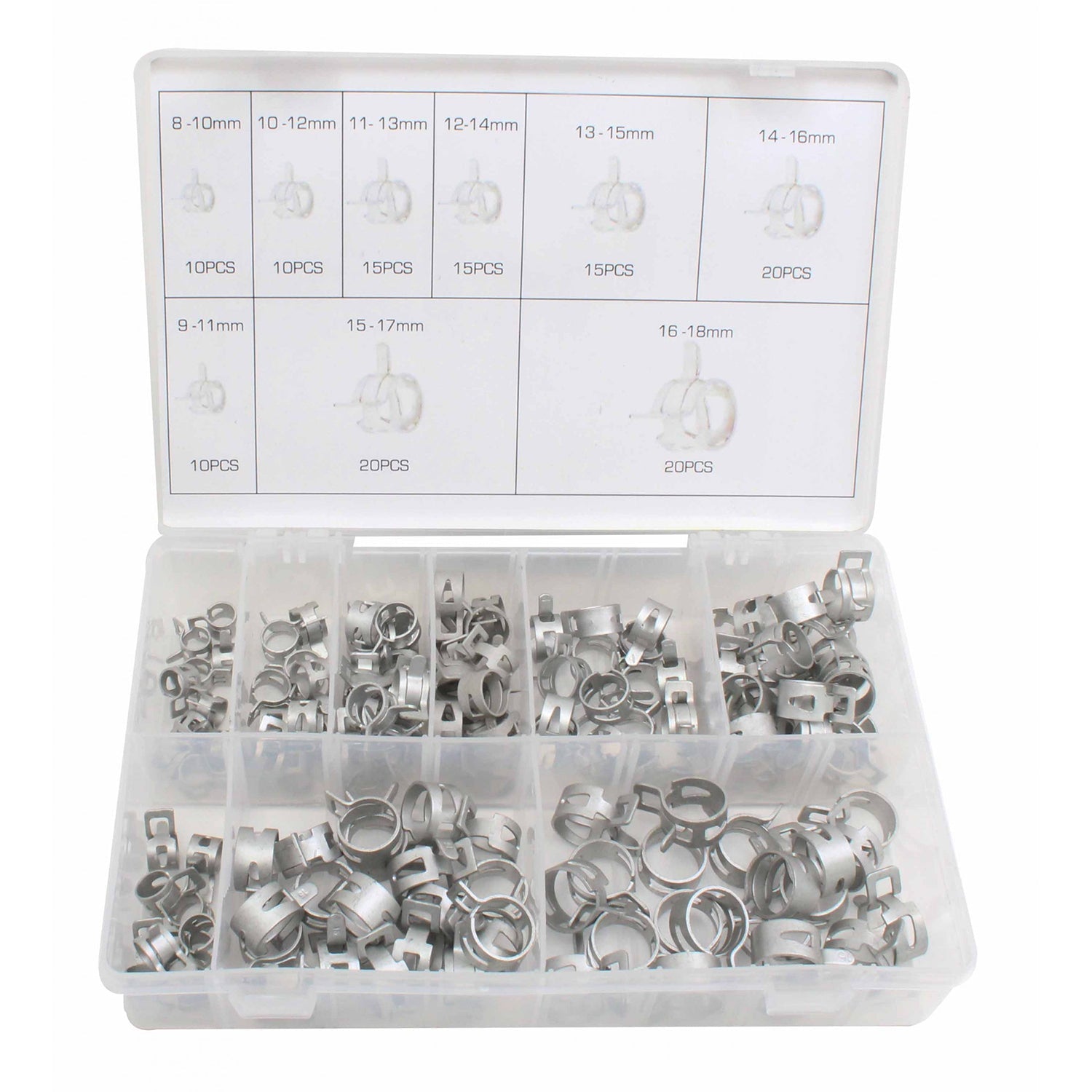 Sada pružinových hadicových spon 135 kusov