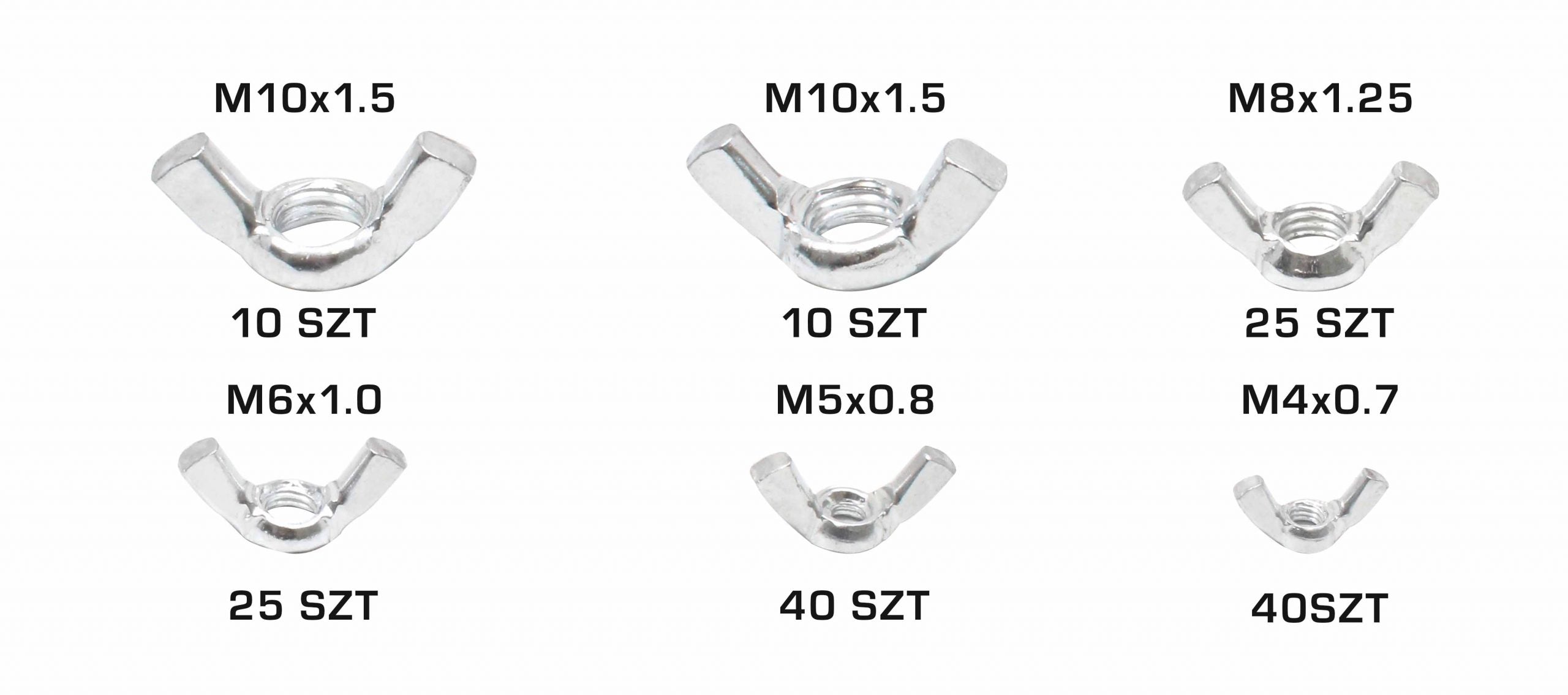 Sada motýľových matíc 150 kusov m4–m10