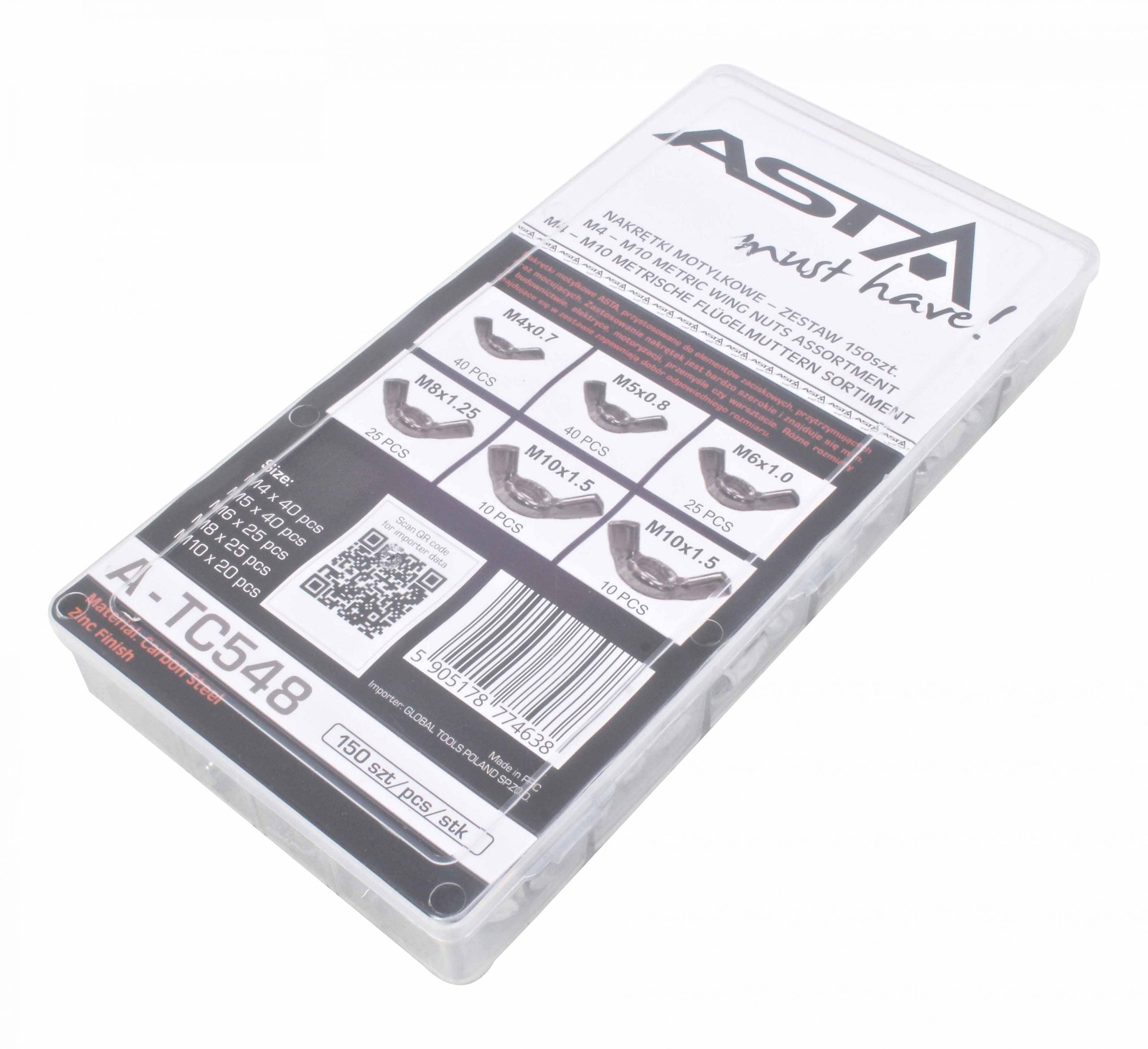 Sada motýľových matíc 150 kusov m4–m10