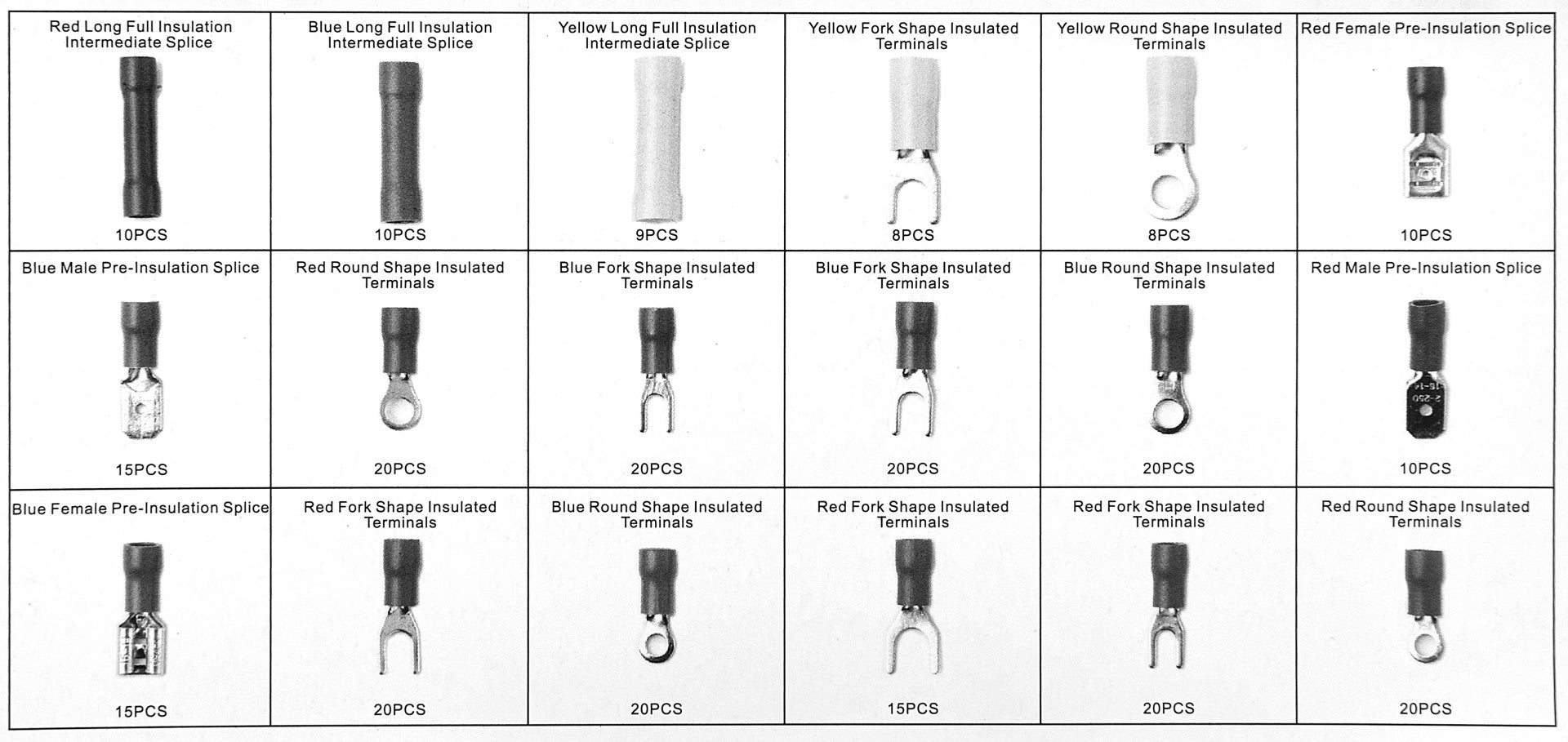 Sada izolovaných elektrických koncoviek 18 veľkostí 270 kusov hbm machines holandsko