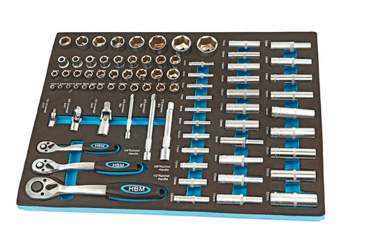 Penová vložka s gola sadou - račne a nástrčné hlavice, 81 dielov