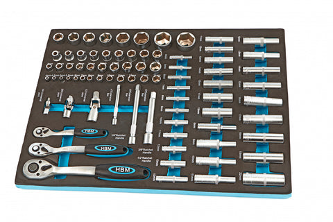 Penová vložka s gola sadou - račne a nástrčné hlavice, 81 dielov