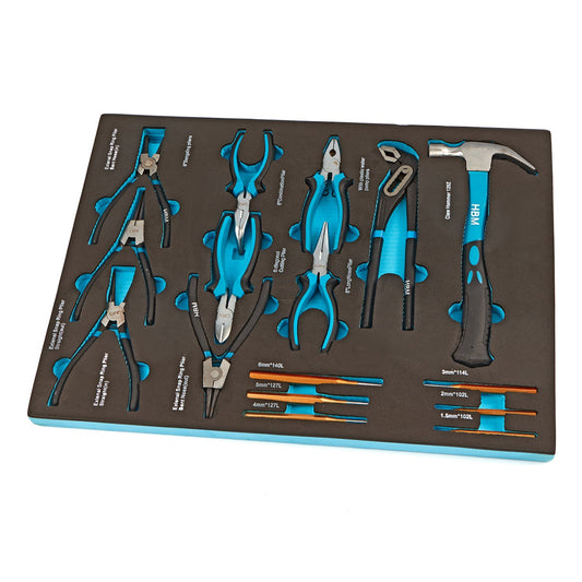 Penová výplň - vložka do zásuvky s náradím – kliešte, vyrážače a kladivo, 16ks, 54 x 39,5 x 3cm, HBM Machines, Holandsko