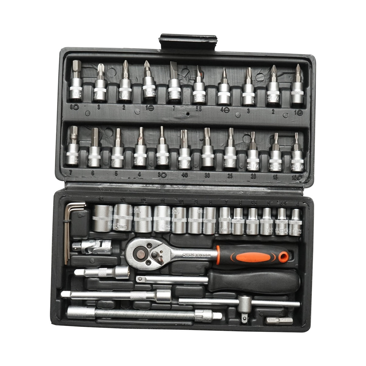 Súprava nástrčných kľúčov s račňou 1/4, 46 kusov