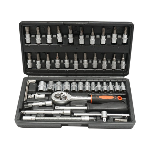 Súprava nástrčných kľúčov s račňou 1/4, 46 kusov