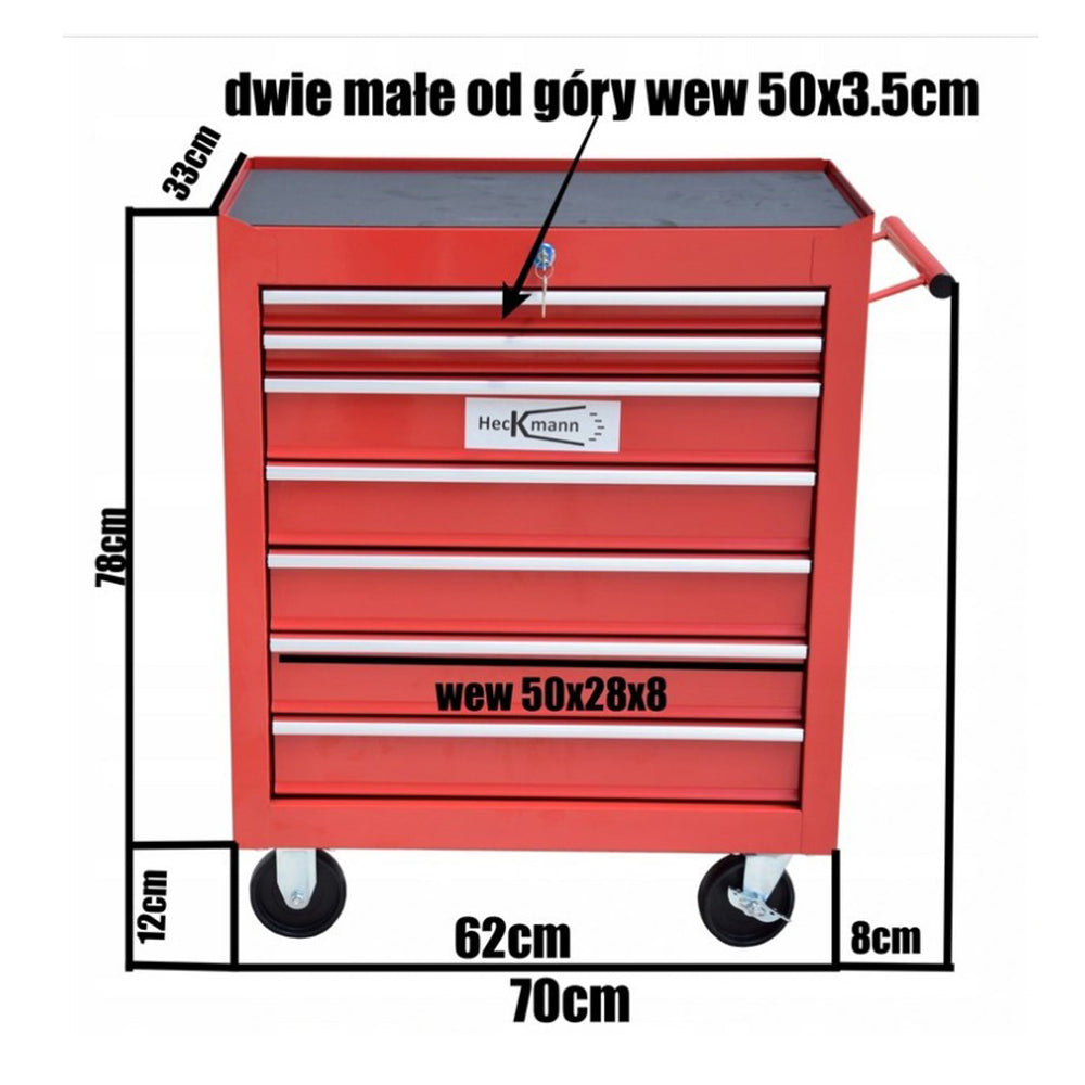 Dielenský vozík - skrinka na náradie so 7 zásuvkami, červená, 78 × 62 × 33cm
