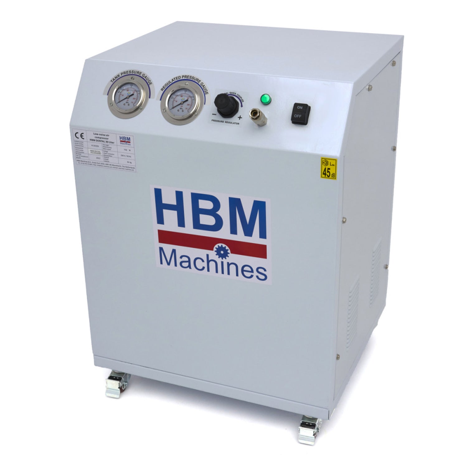 Tichý kompresor s nízkou hlučnosťou 50l v odhlučnenej skrinke 1500W HBM Machines Holandsko