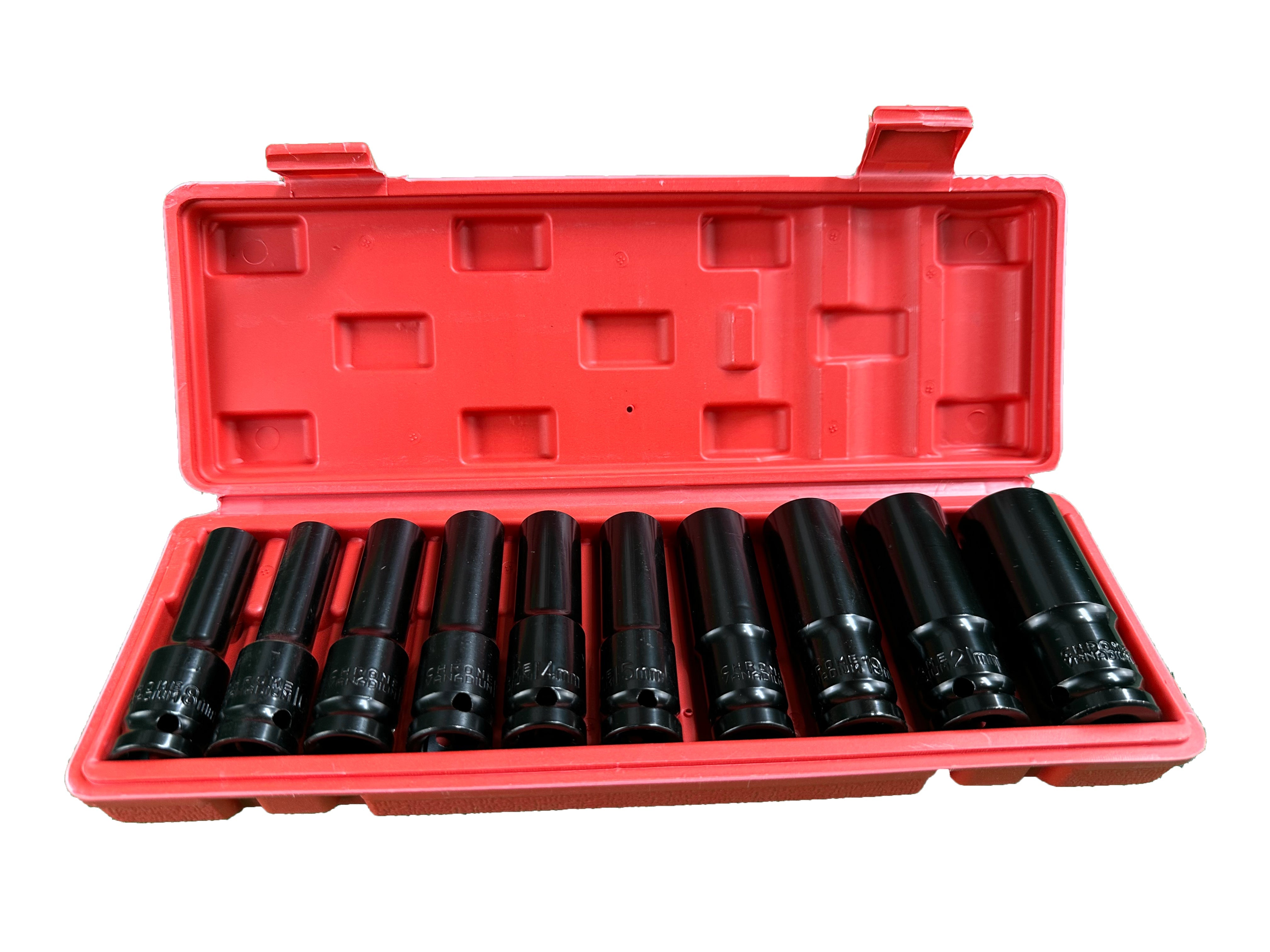 Sada dlhých čiernych hlavíc 1/2", 10–22 mm, 10 dielov, GEBO Tools