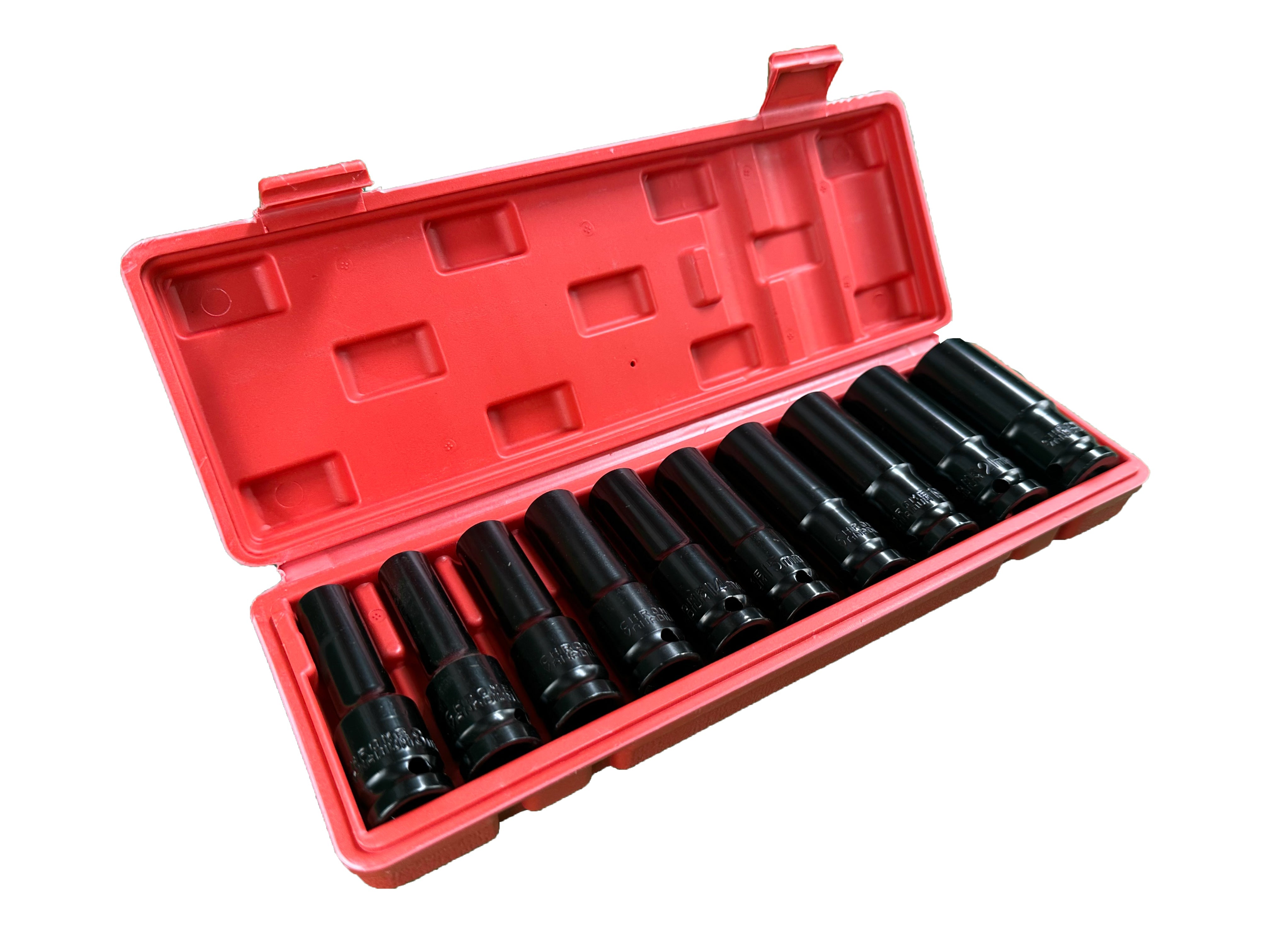 Sada dlhých čiernych hlavíc 1/2", 10–22 mm, 10 dielov, GEBO Tools
