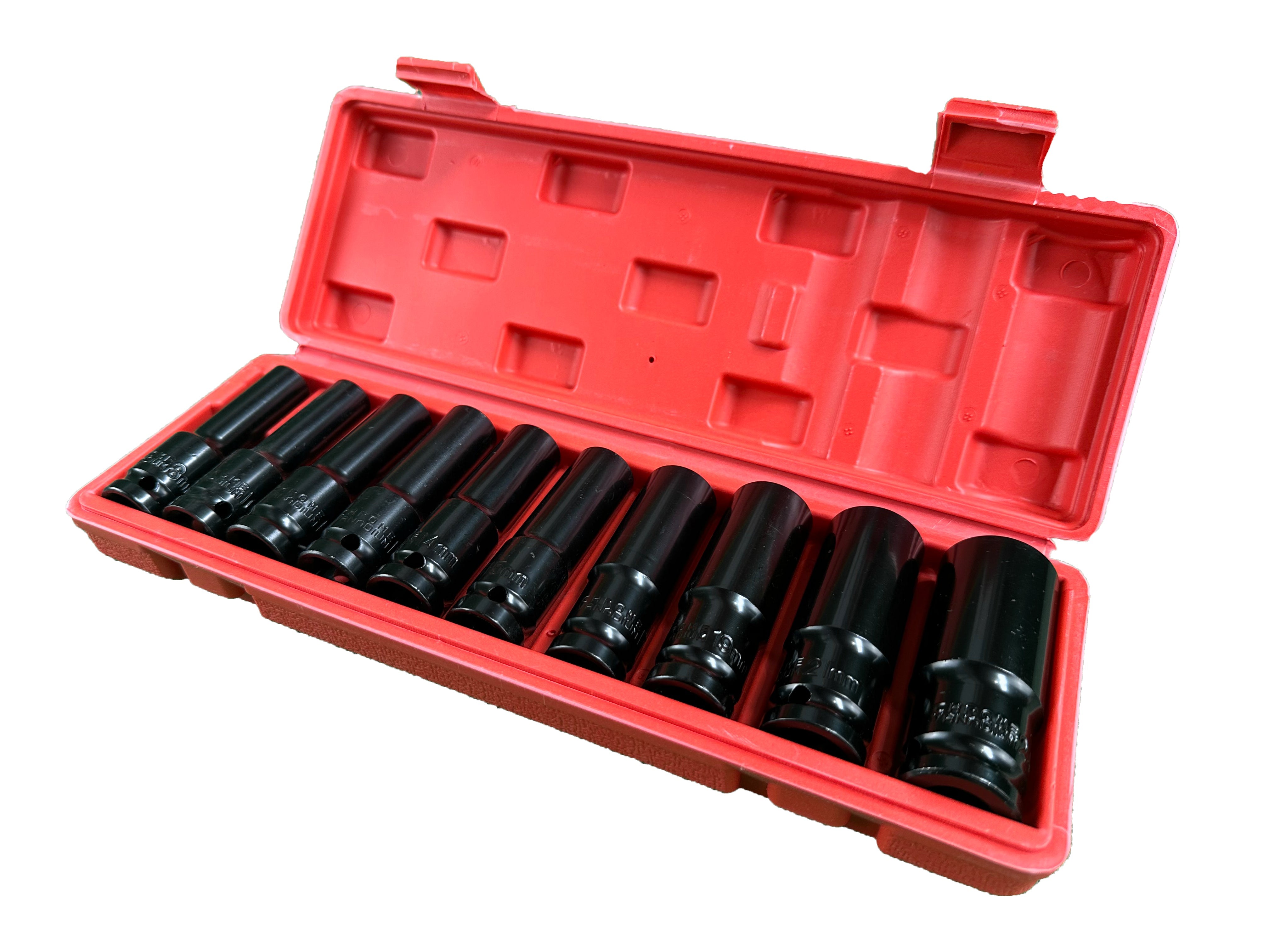 Sada dlhých čiernych hlavíc 1/2", 10–22 mm, 10 dielov, GEBO Tools