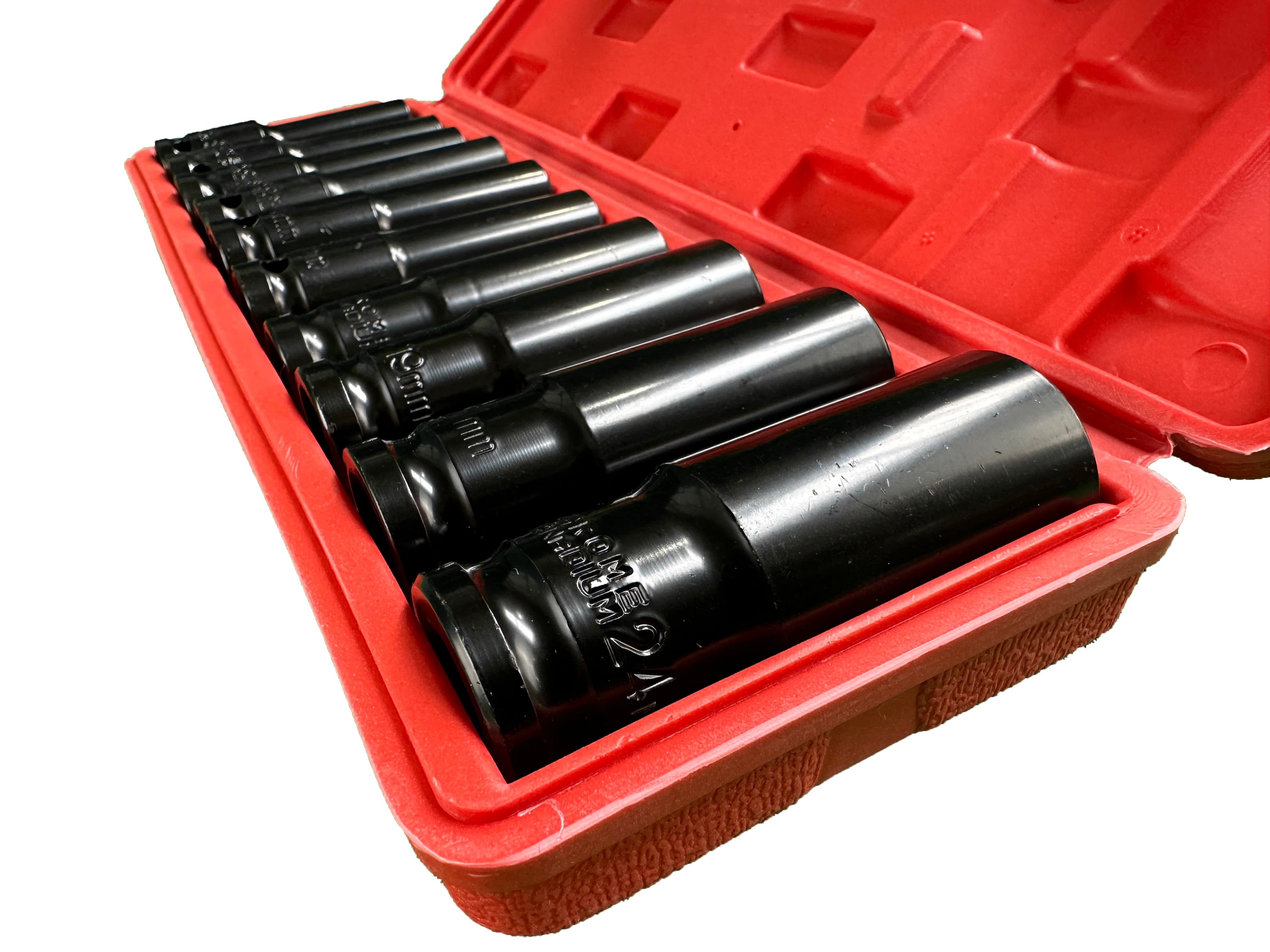 Sada dlhých čiernych hlavíc 1/2", 10–22 mm, 10 dielov, GEBO Tools