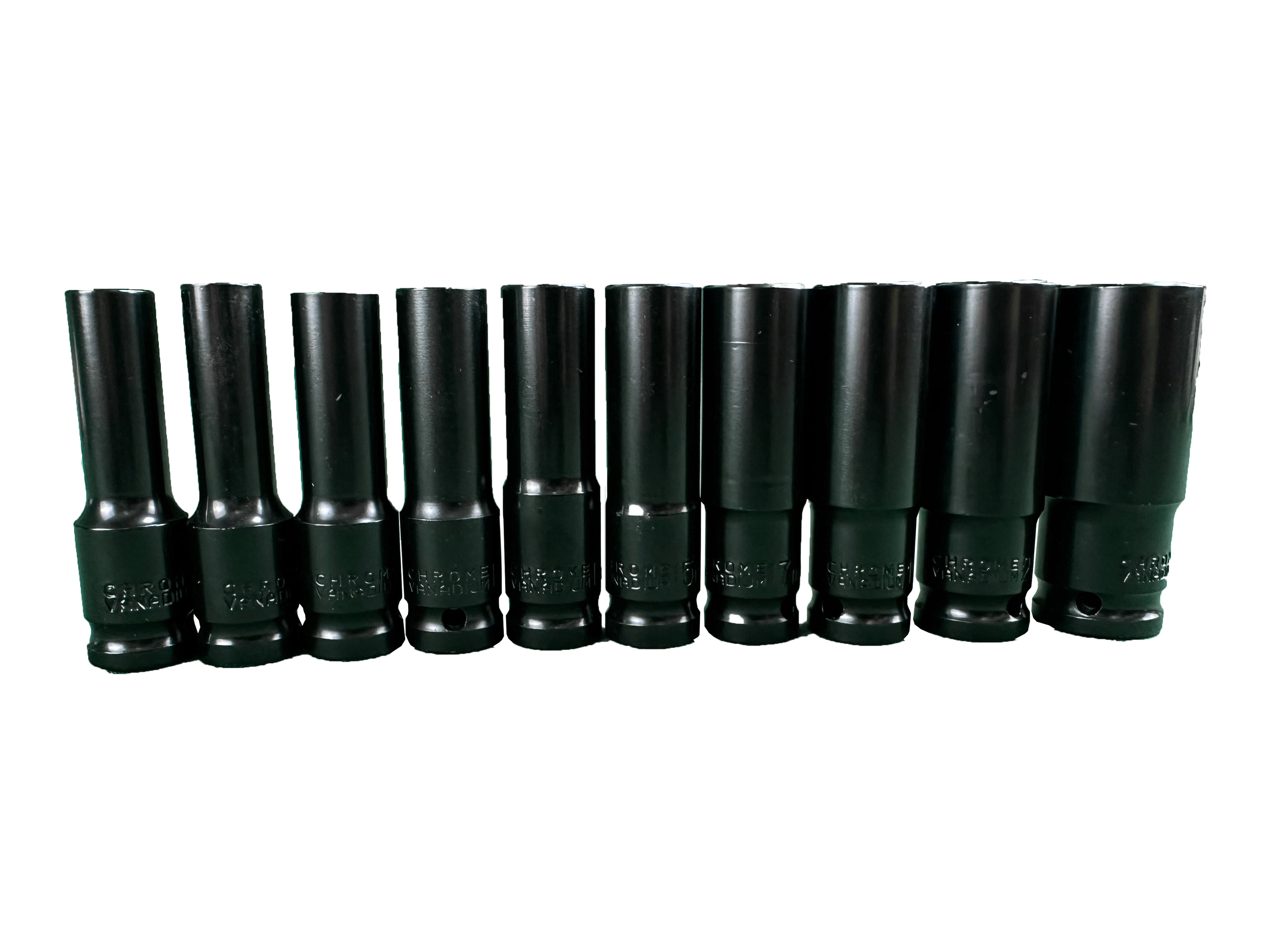 Sada nadstavcov - predĺžených nástrčných hlavíc 1/2", čierne, 8 - 24mm, 10ks Gebo Tools