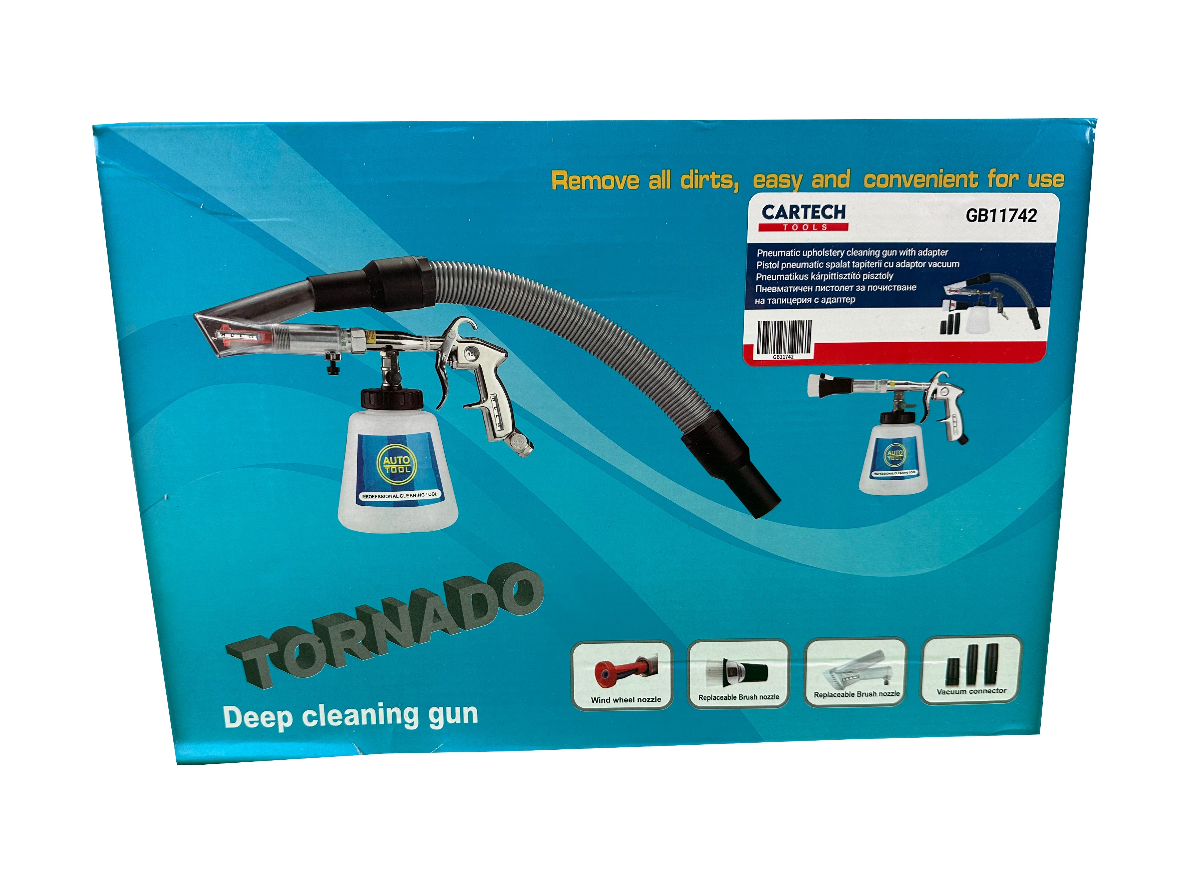 Pneumatická pištoľ Tornador na čistenie čalúnenia s nadstavcom na vysávač, Gebo Tools