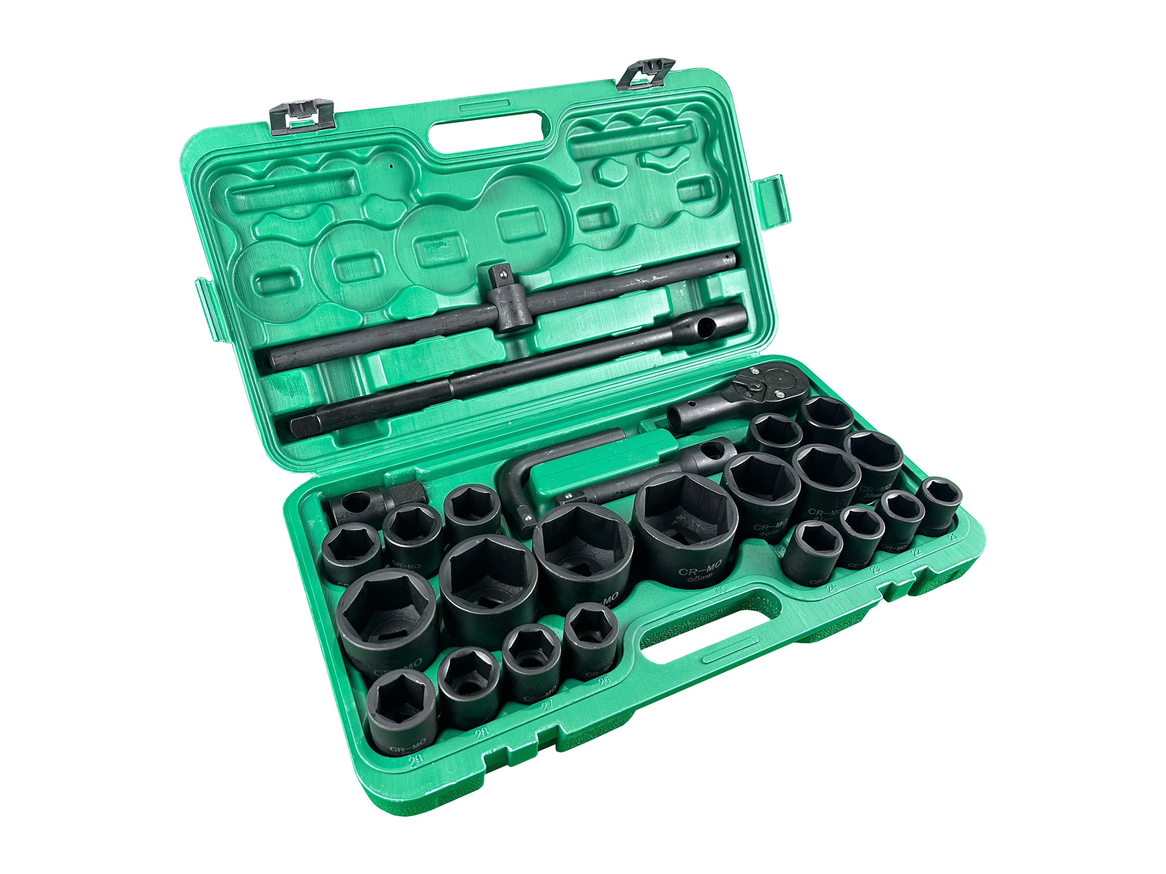 Sada rázových hlavíc v metrickom prevedení s račňou 3/4" – 1", 26 kusov – Gebo Tools