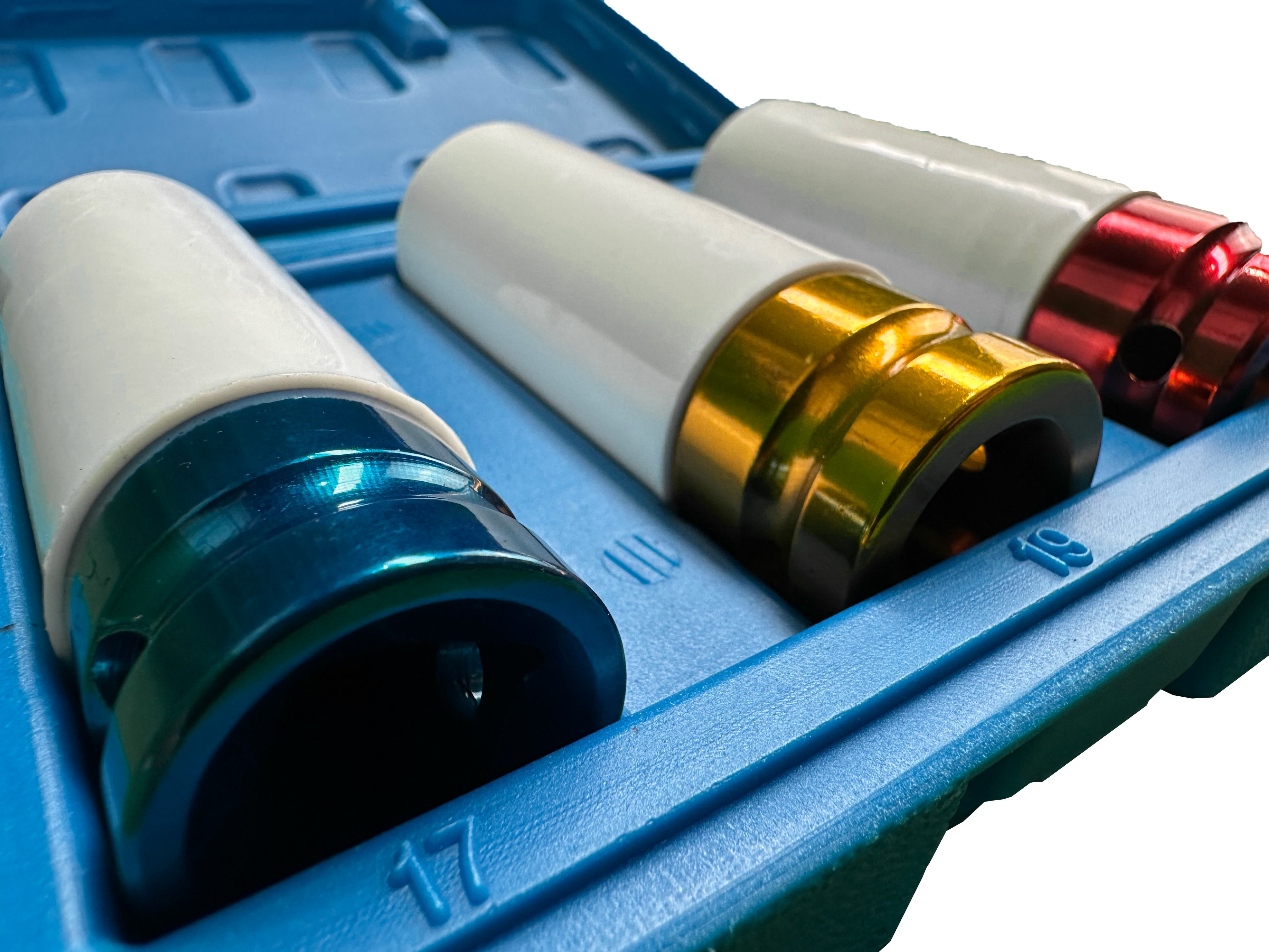 Sada 3 hlavíc s ochranou pre zliatinové disky 17, 19, 21 mm – Gebo Tools