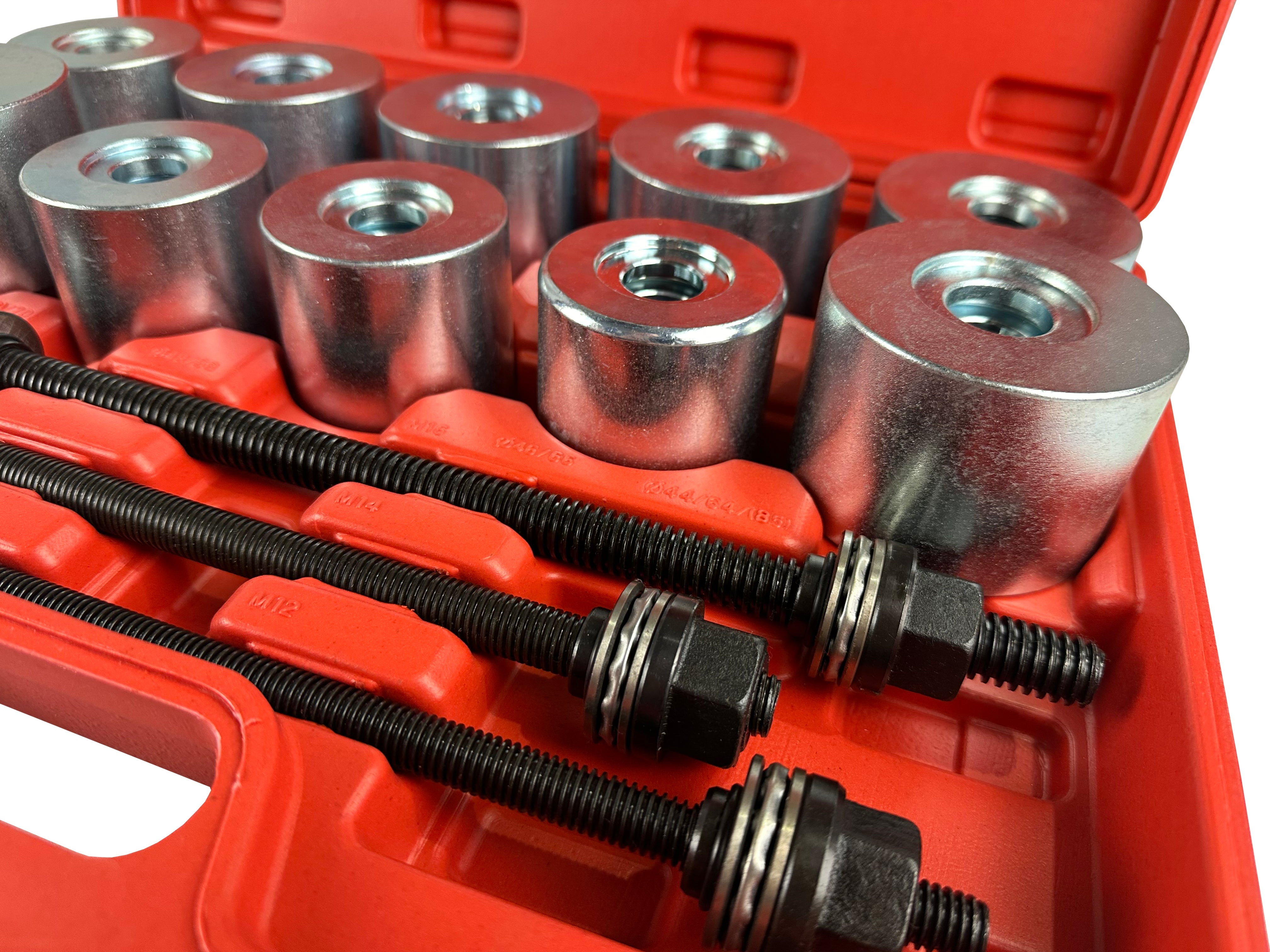 Sada lisov na montáž a demontáž ložísk a silentblokov zavesenia 34–90 mm, 27 kusov – Gebo Tools