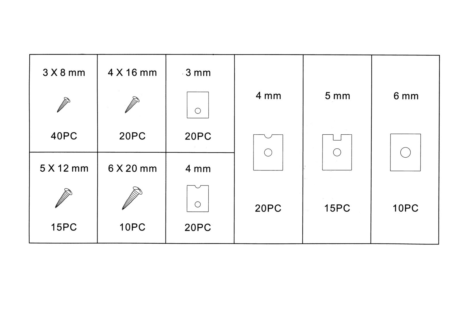 Sada samorezných skrutiek s úchytkami 170 kusov