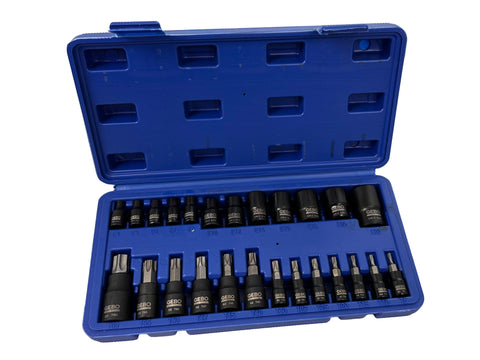 Sada TORX bitov - nástrčných kľúčov T8 - T60 a E4 - E20 1/4'' 3/8'' 1/2'' 25ks Gebo Tools