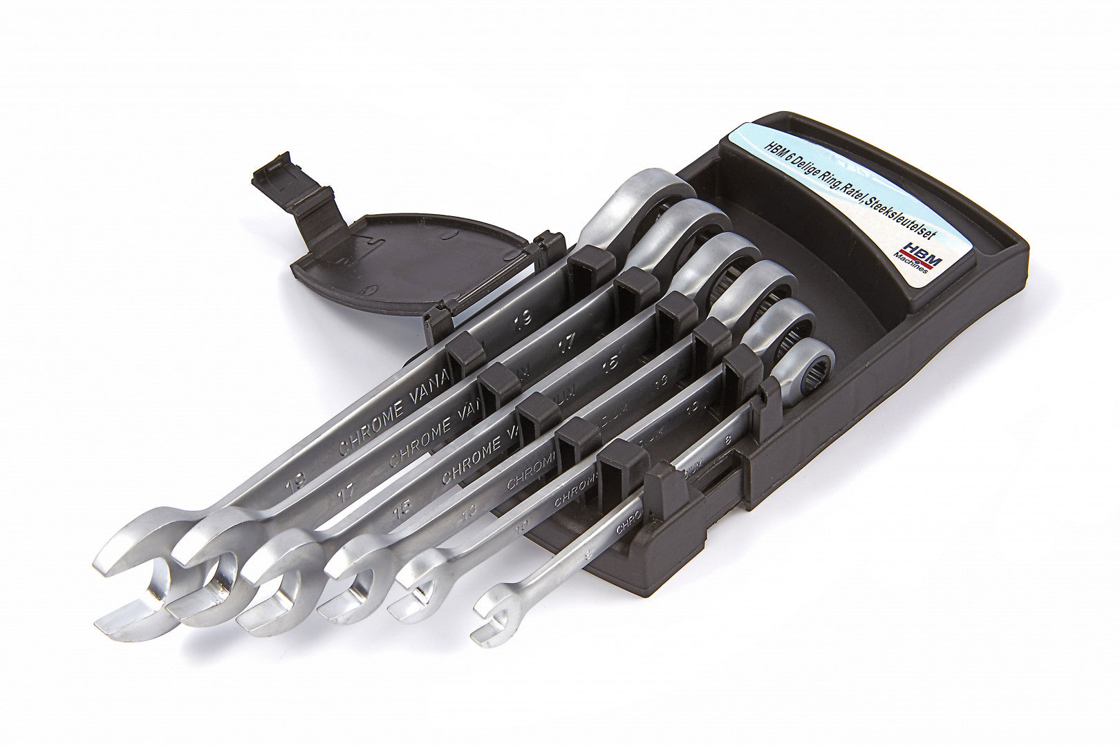 Sada kombinovaných očko-plochých kľúčov s račňou 8 - 19mm HBM