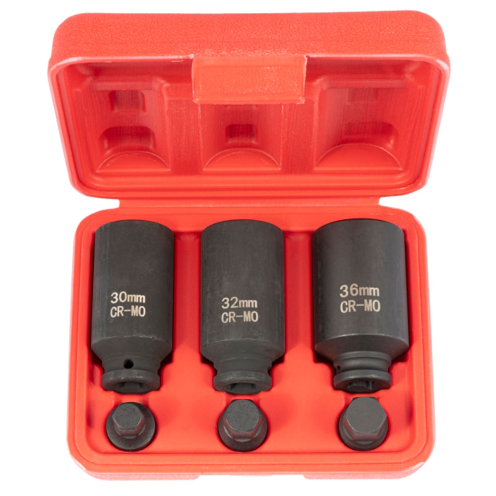 Sada imbusových a rázových kľúčov na náboje a polosie, imbusy 1/2 14-17-19 mm a 12-hranové nástrčky 1/2 30-32-36 mm