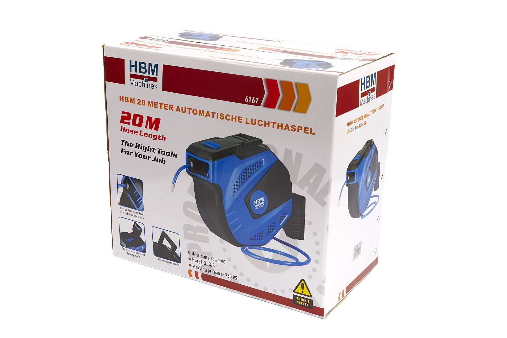 Automatický samonavíjací bubon s pneumatickou hadicou na stlačený vzduch 20m x 10mm HBM Holandsko