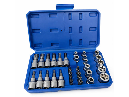 Sada nástrčných kľúčov, hlavíc a bitov profil E a Torx 3/8'', 34ks, T10 - T60, E3 - E20, Gebo Tools