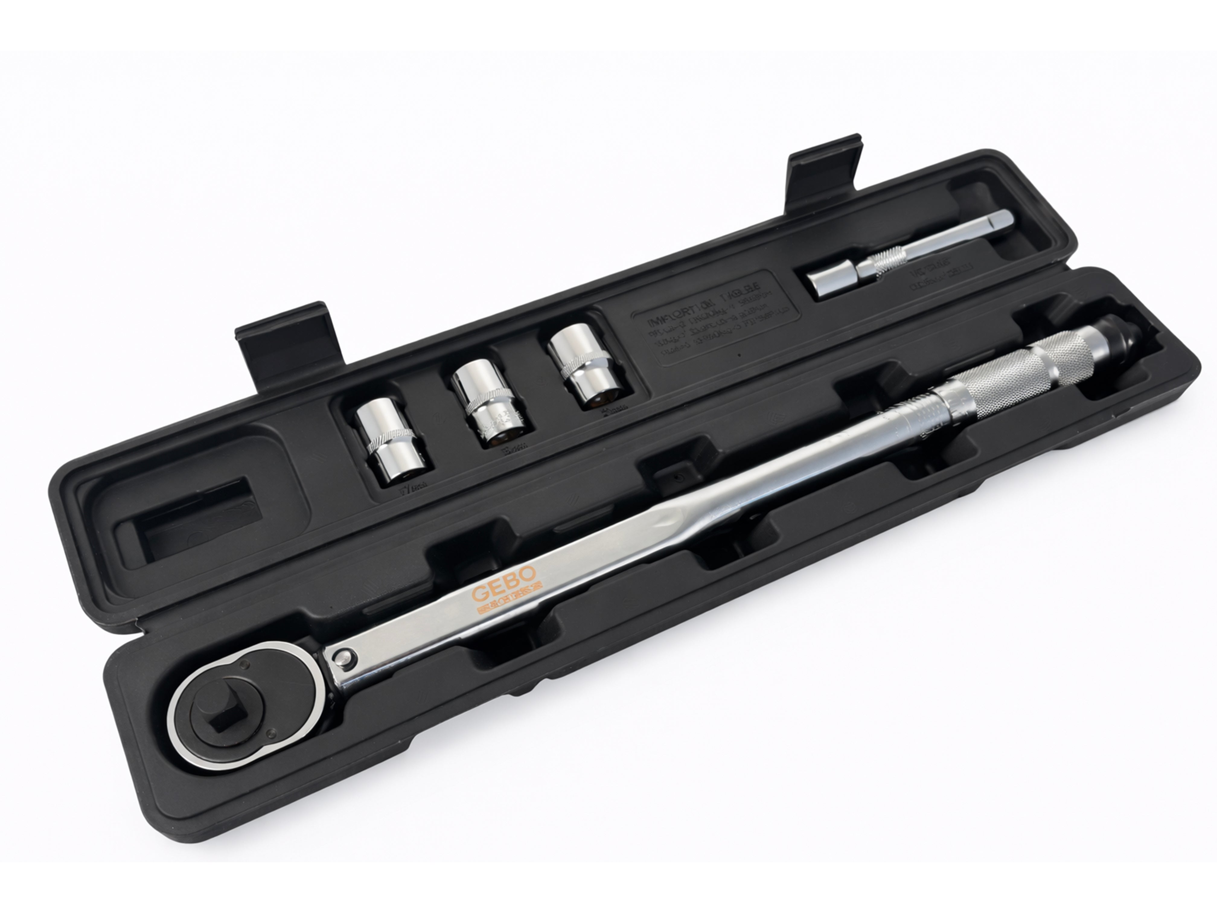 Momentový kľúč 1/2'', 28 - 210Nm, so sadou hlavíc 1/2'' 17, 19, 21mm a predlžovacím nadstavcom 1/2'' Gebo Tools