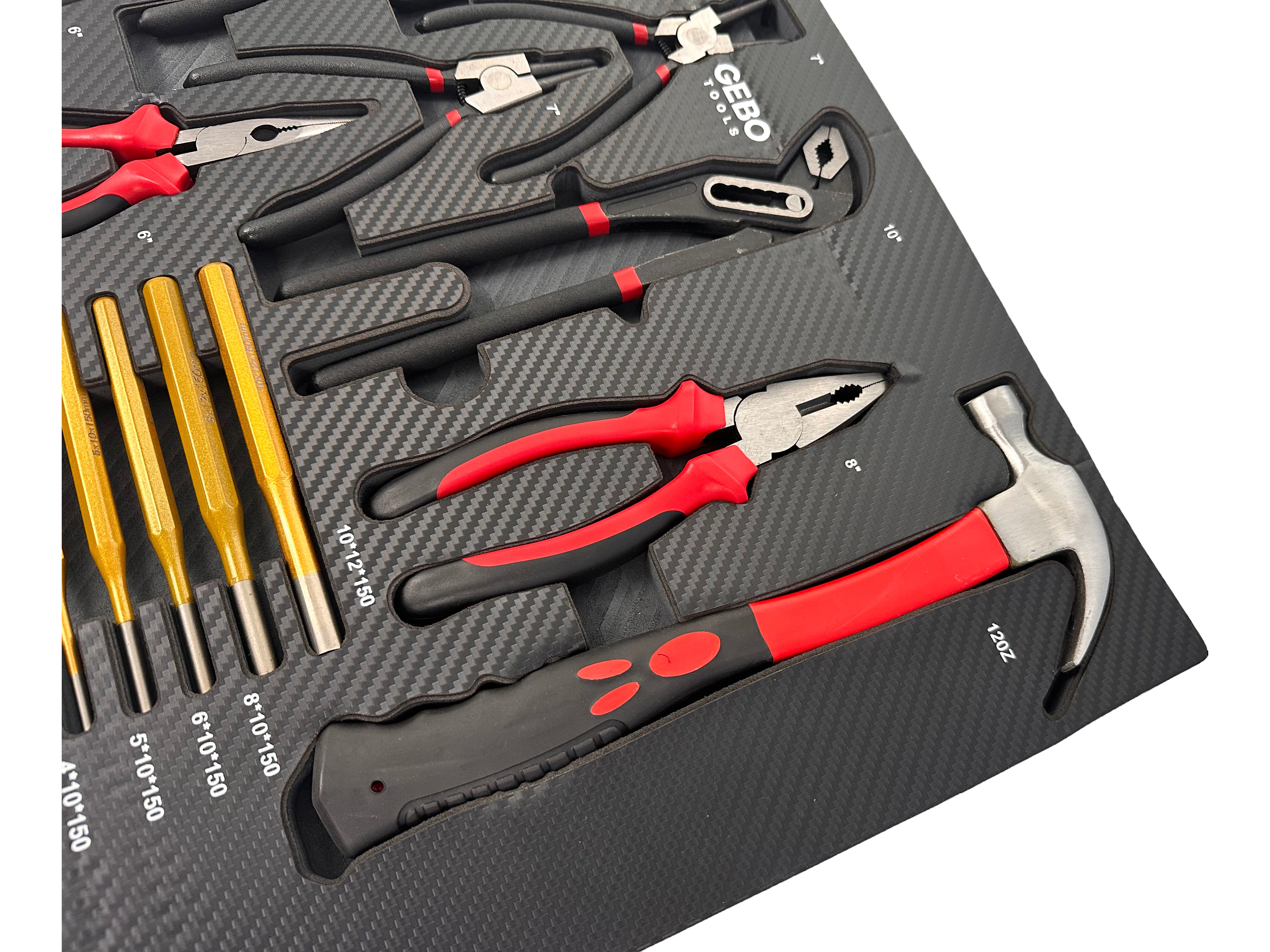 Penová výplň - vložka do skrinky s náradím – kliešte, vyrážače a kladivo, 16ks, 54 x 39,5 x 3cm, Gebo Tools