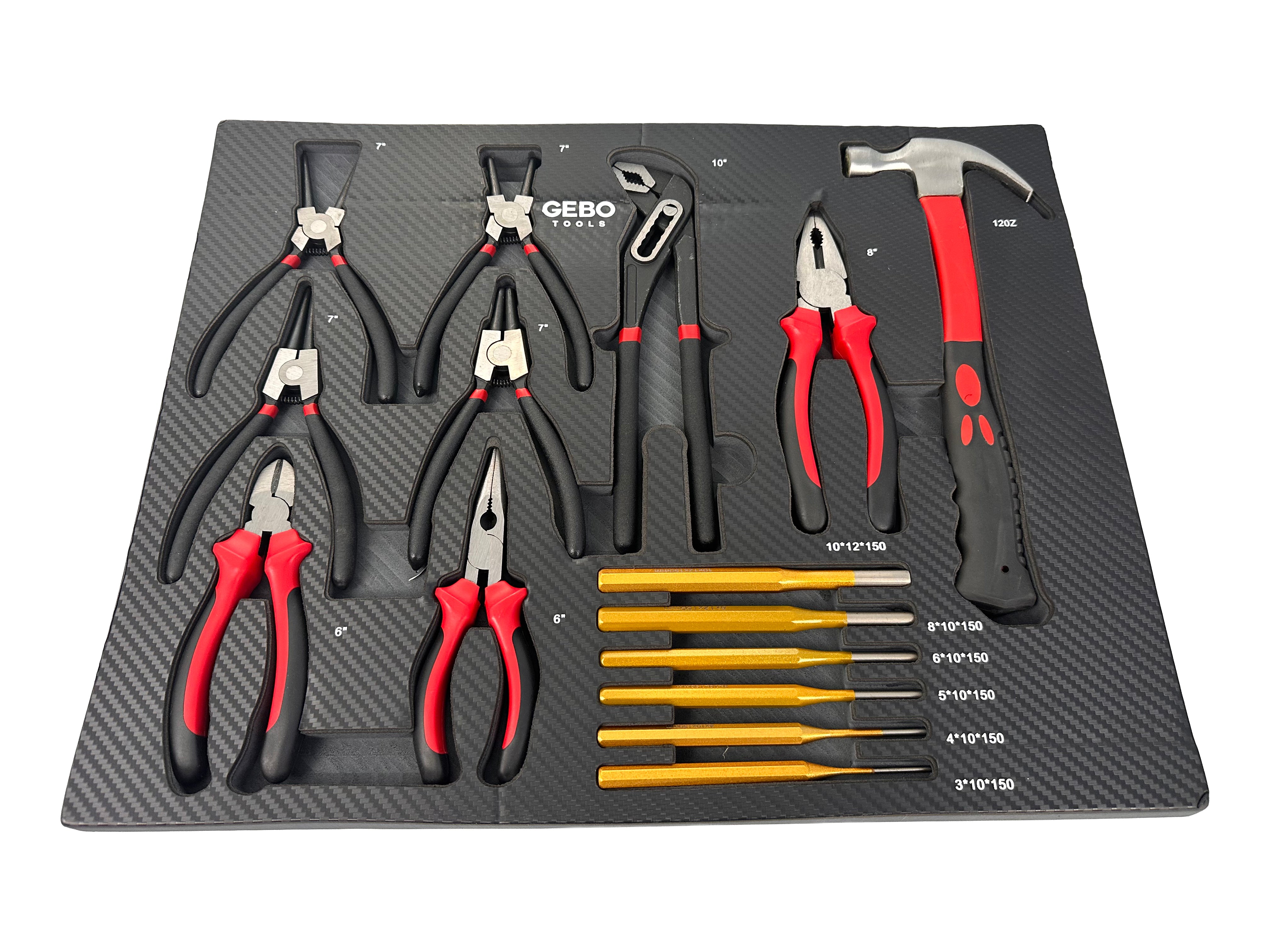 Penová výplň - vložka do skrinky s náradím – kliešte, vyrážače a kladivo, 16ks, 54 x 39,5 x 3cm, Gebo Tools