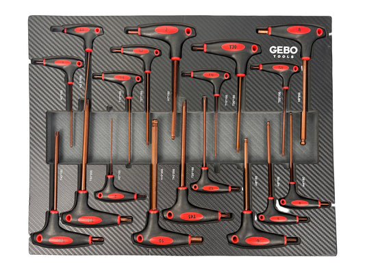 Vložka - výplň do zásuvky s Torx a Imbus kľúčmi s T-rukoväťou v palcoch, 18 ks Gebo Tools
