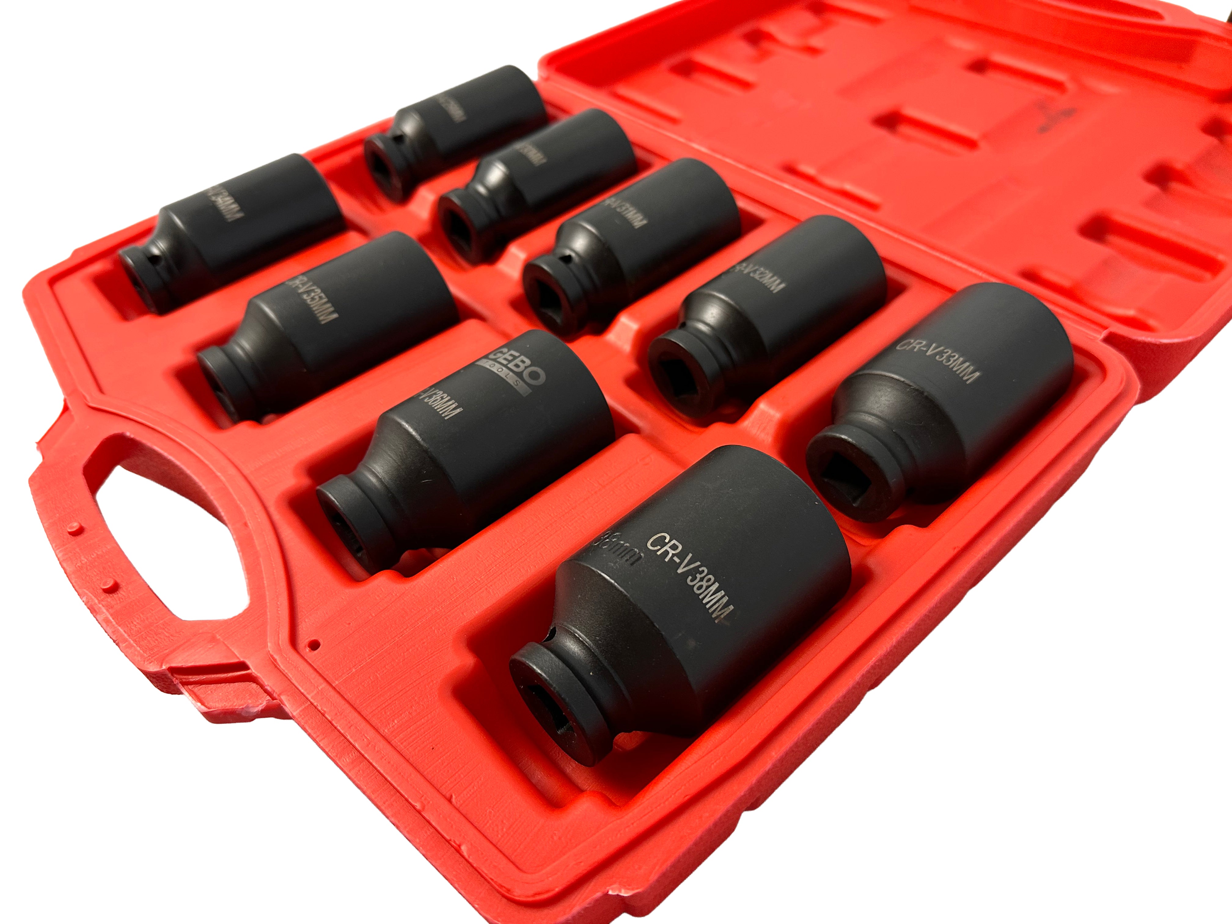 Sada rázových nástrčných hlavíc - kľúčov 1/2'' na matice poloosi, 9ks, 29 - 38mm, Gebo Tools