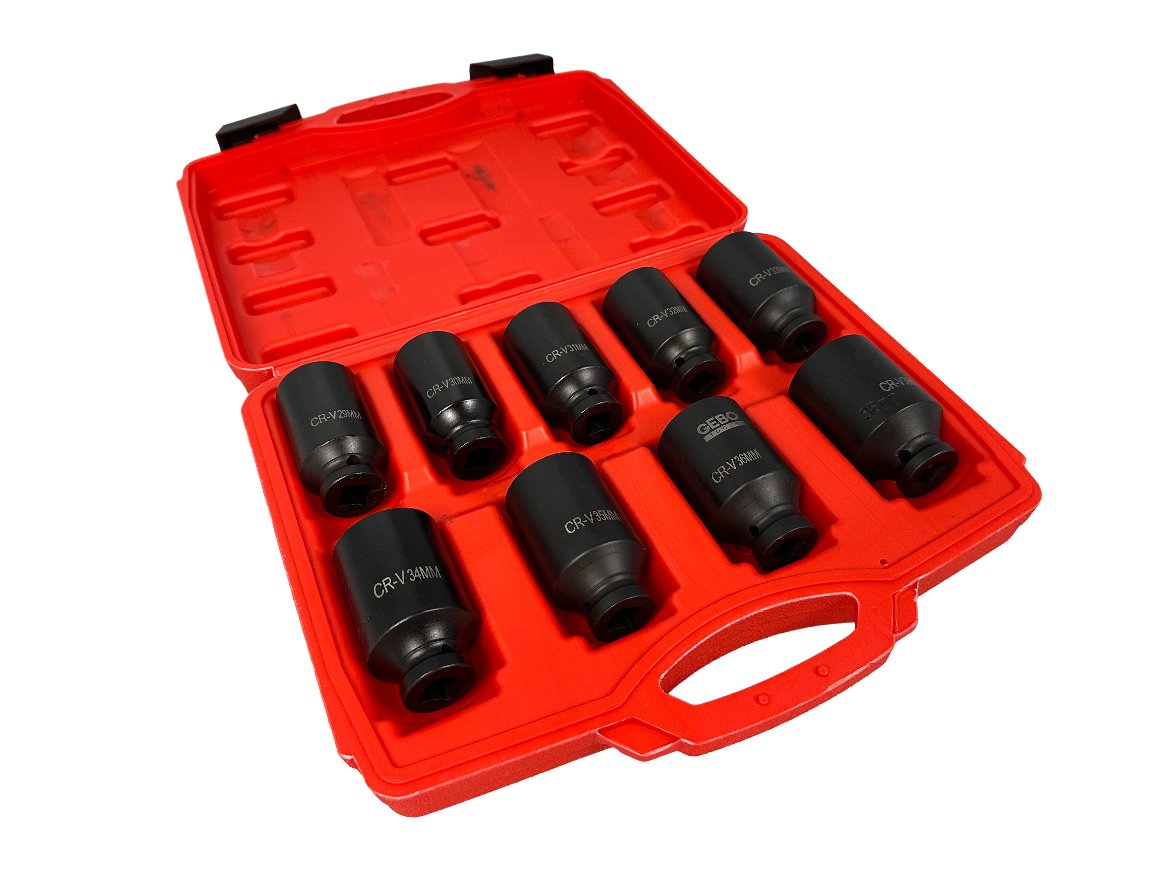 Sada rázových nástrčných hlavíc - kľúčov 1/2'' na matice poloosi, 9ks, 29 - 38mm, Gebo Tools