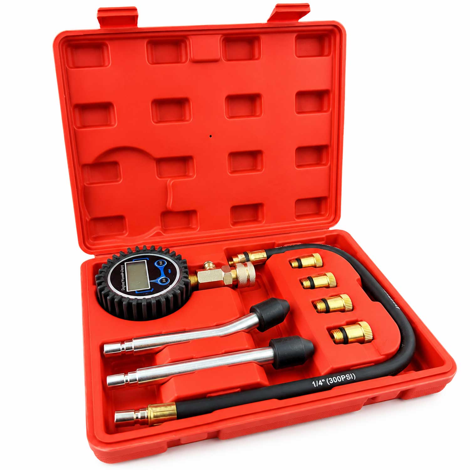 Tester kompresie - kompresiometer benzínových motorov s digitálnym manometrom 8ks Gebo Tools